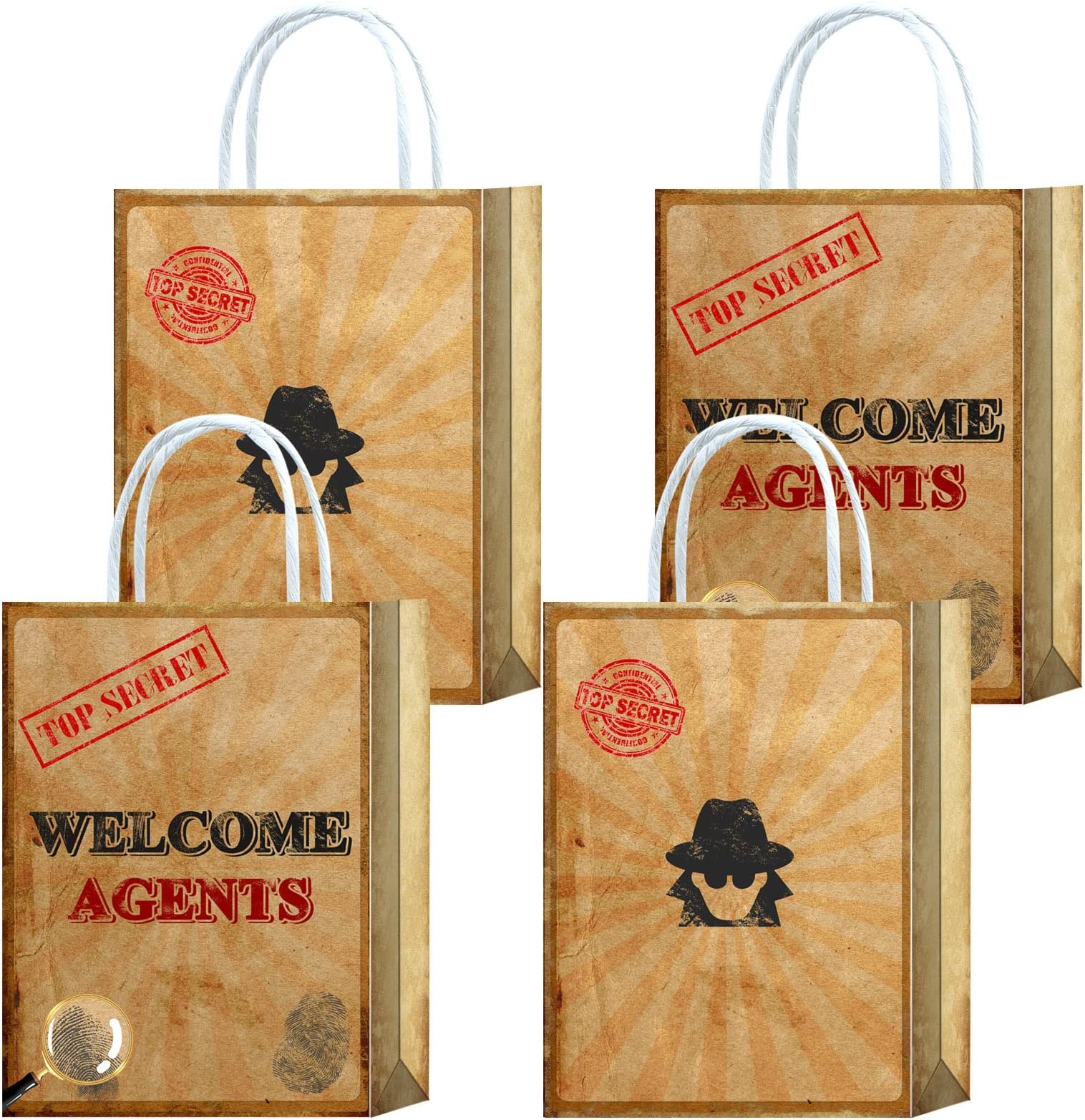 16Pcs Top Secret Party Favors Bags Treat Bags With Handle For Escape Room Party Favors Top Secret Stamp Club Team Activities Top Secret Theme Birthday Goody Bags Spy Party Decorations Supplies