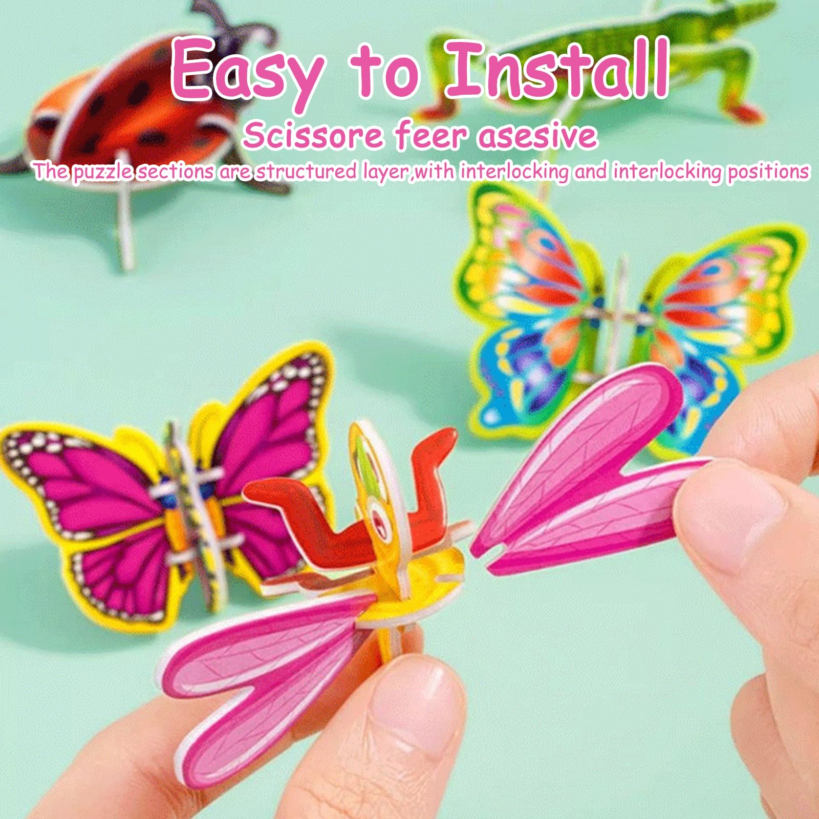 dellyy Puzzle 3D dla dzieci, 30 elementów, puzzle z kreskówek, edukacyjne puzzle 3D dla dzieci, mini puzzle dla dzieci, zabawki 3D (owad)
