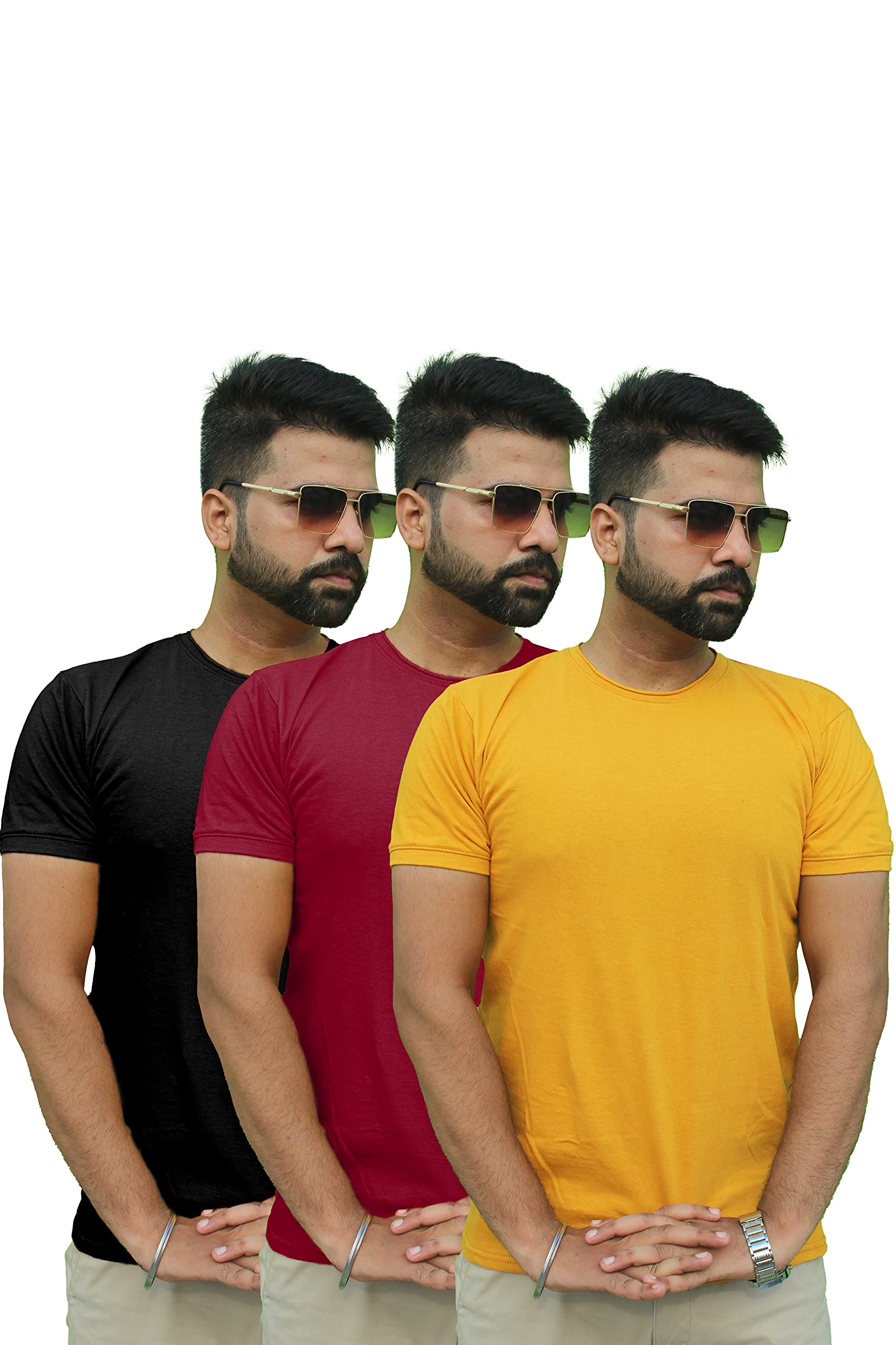 Mr LierRegular Fit Half Sleeve Rough-Neck Cotton T-Shirt (Combo Pack of 3 for Men)
