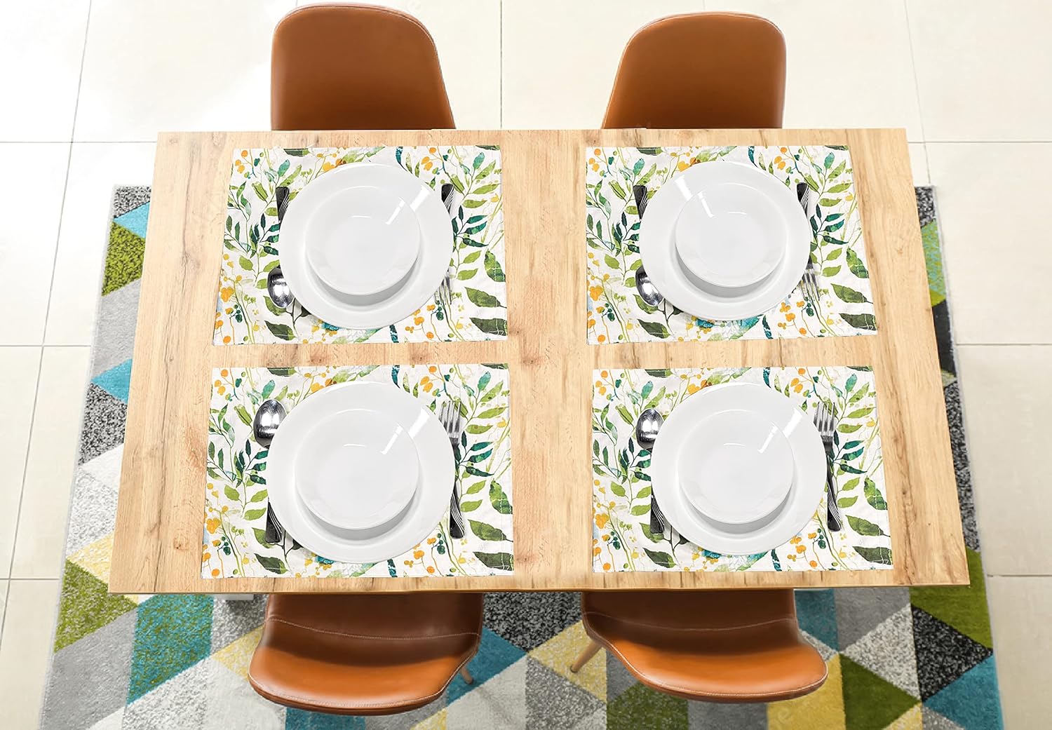 KOVOT Floral Placemat Set of 4 | 17" x 13" Indoor & Outdoor Spill-Proof Dining Table Place Mats for Spring, Summer, Kitchen, Wedding Party, Tabletop Flower Decoration | Style: Breezy Foliage : Grocery & Gourmet Food