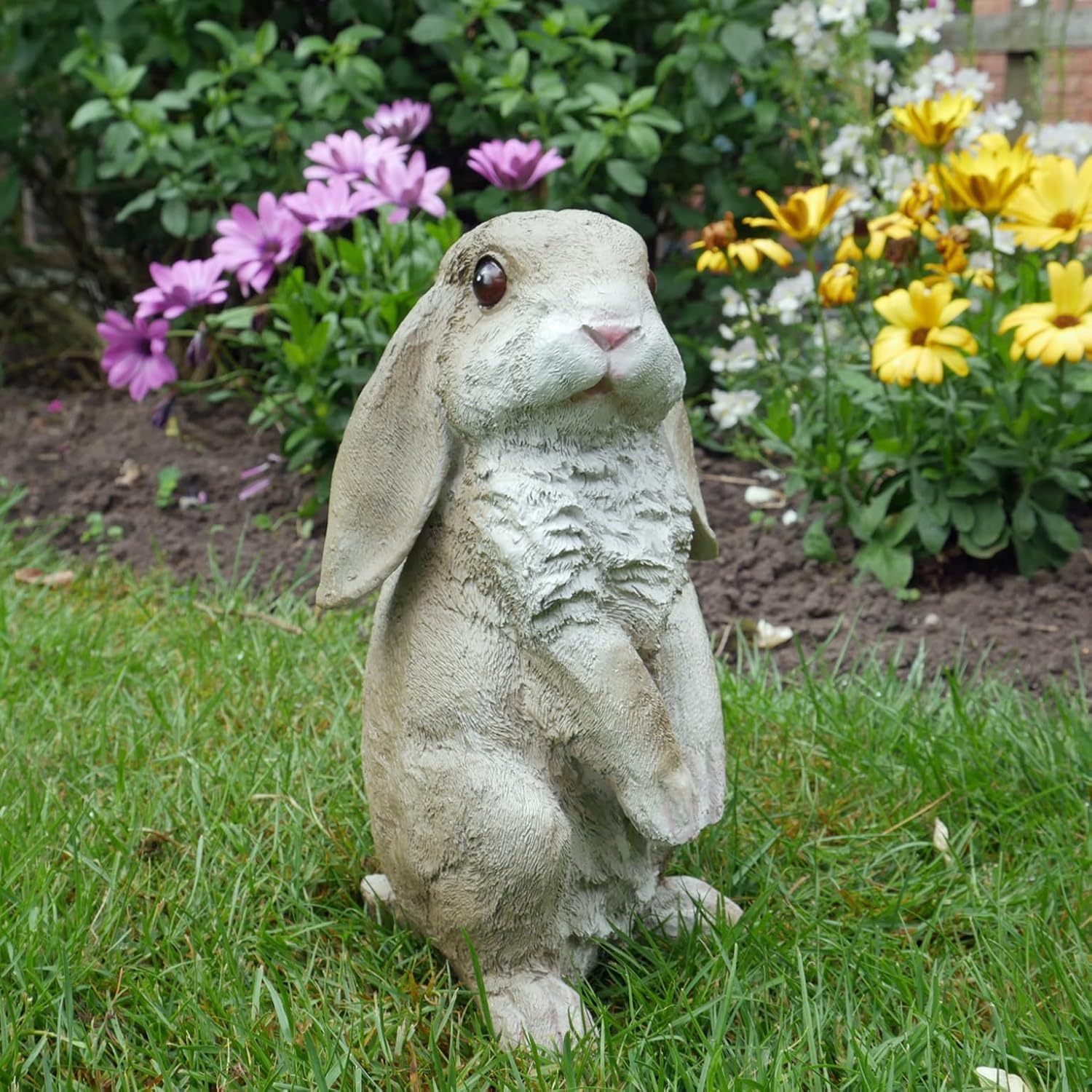 Grey Rabbit Garden Ornament Outdoor Resin, 24cm Bunny Decorative Standing Lop Eared Hare Animal Sculpture Decorative Figure Statue patio Lawn Yard Home Decoration Gift (Grey Rabbit)
