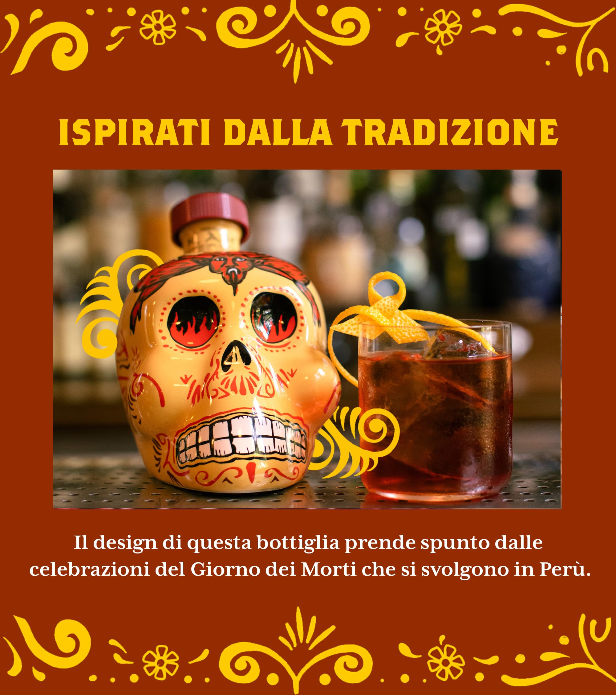 KAH Tequila Reposado - Bottiglia Decorata Giorno dei Morti - 100% Agave Blu - Doppia Distillazione e Invecchiato in Botte di Quercia - 40% vol 70 cl (700 ml / 0,7 Litri)