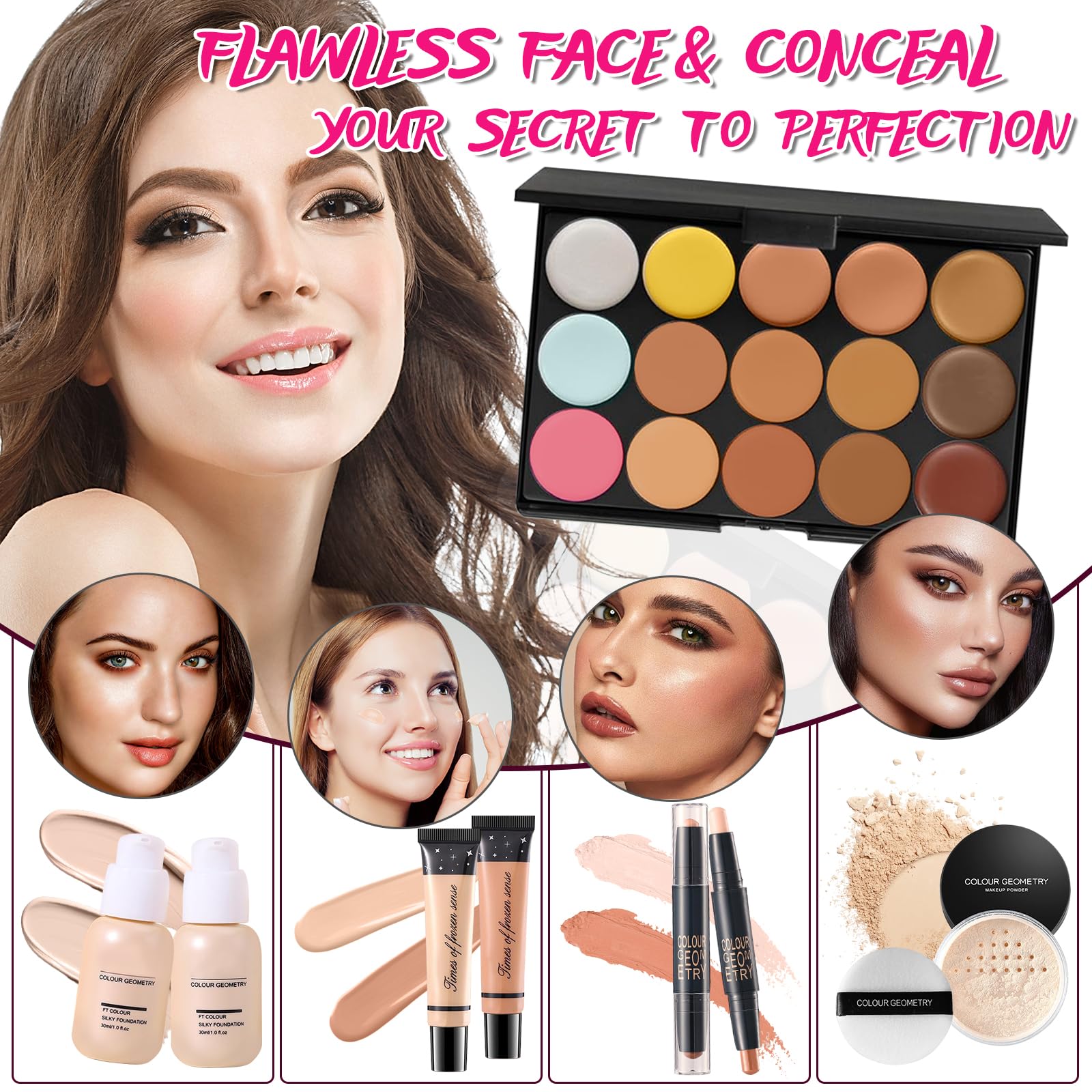 Kit completo de maquillaje para mujeres, kit completo de maquillaje para principiantes, juegos de regalo para adolescentes y niñas, todo en uno, paquete de maquillaje a granel que incluye paleta de 5
