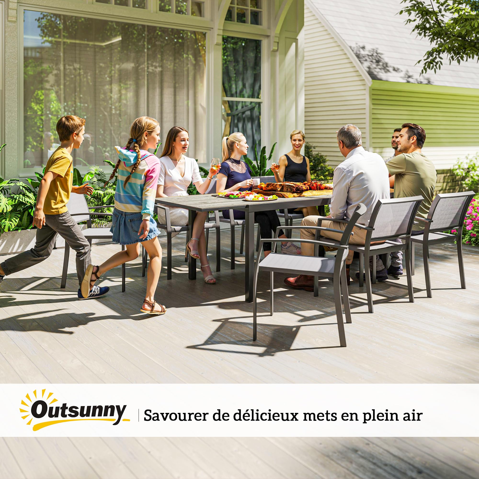 Outsunny Table de Jardin Extensible 160/240 cm 6-8 Personnes, Gris