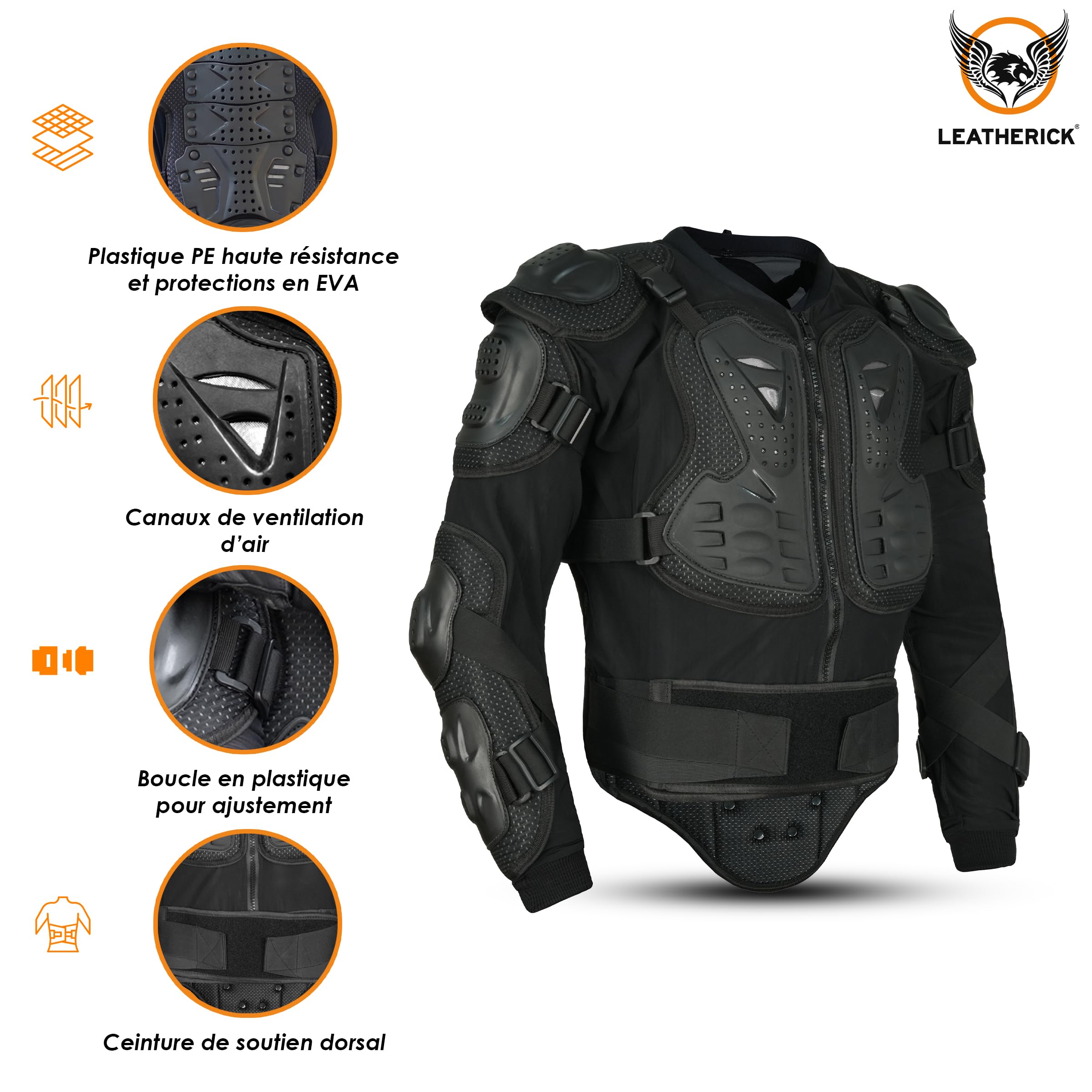Leatherick Veste de moto - Protection intégrale de la poitrine pour hommes et femmes, pour le motocross