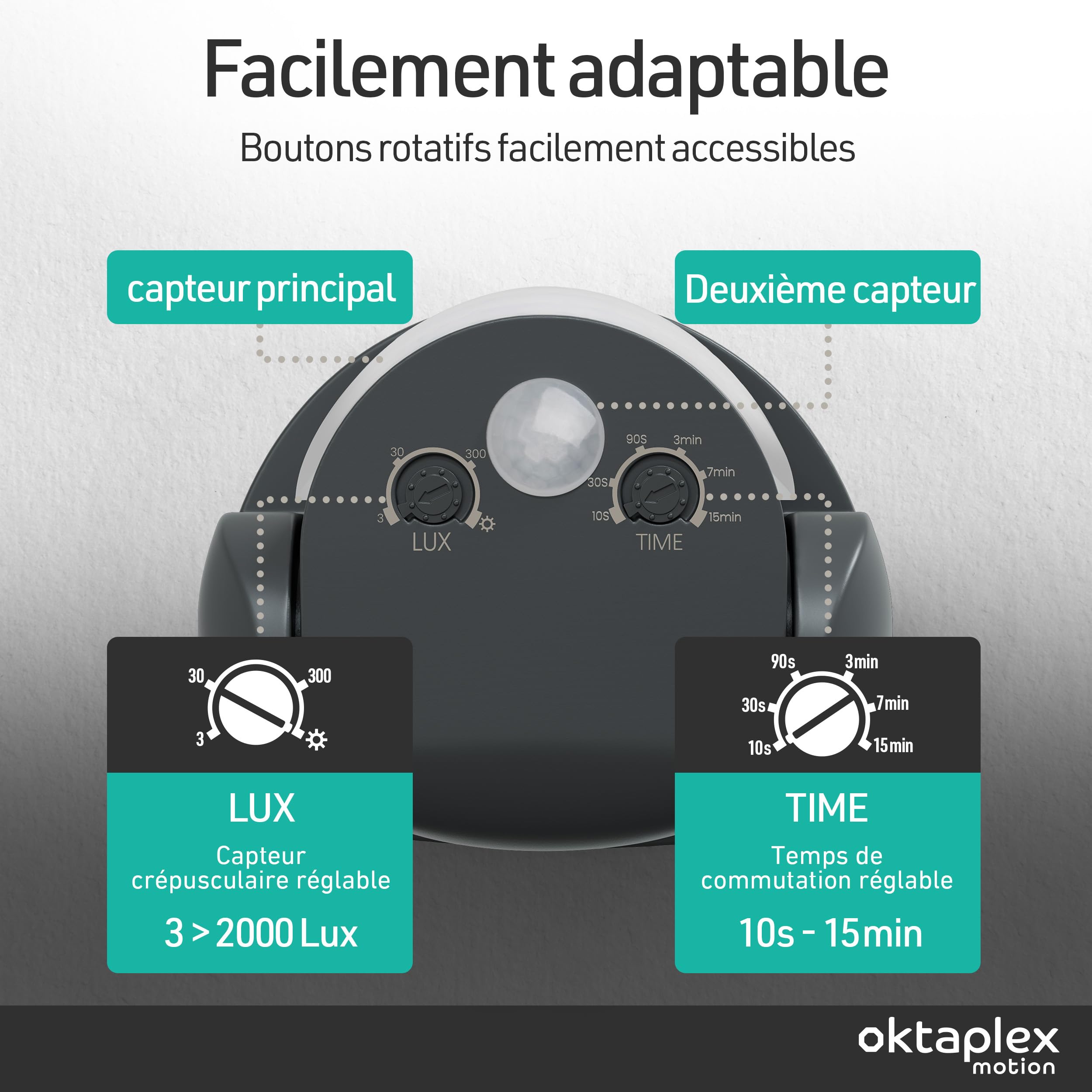 Oktaplex Lot de 2 Bea détecteur de Mouvement extérieur avec Support d’Angle