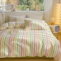 Vista 7 de LIWHENHAO - Juego de funda de edredón geométrica tamaño Individual, 100% algodón, azul con rayas de cadenas, a cuadros sobre blanco, 1 funda