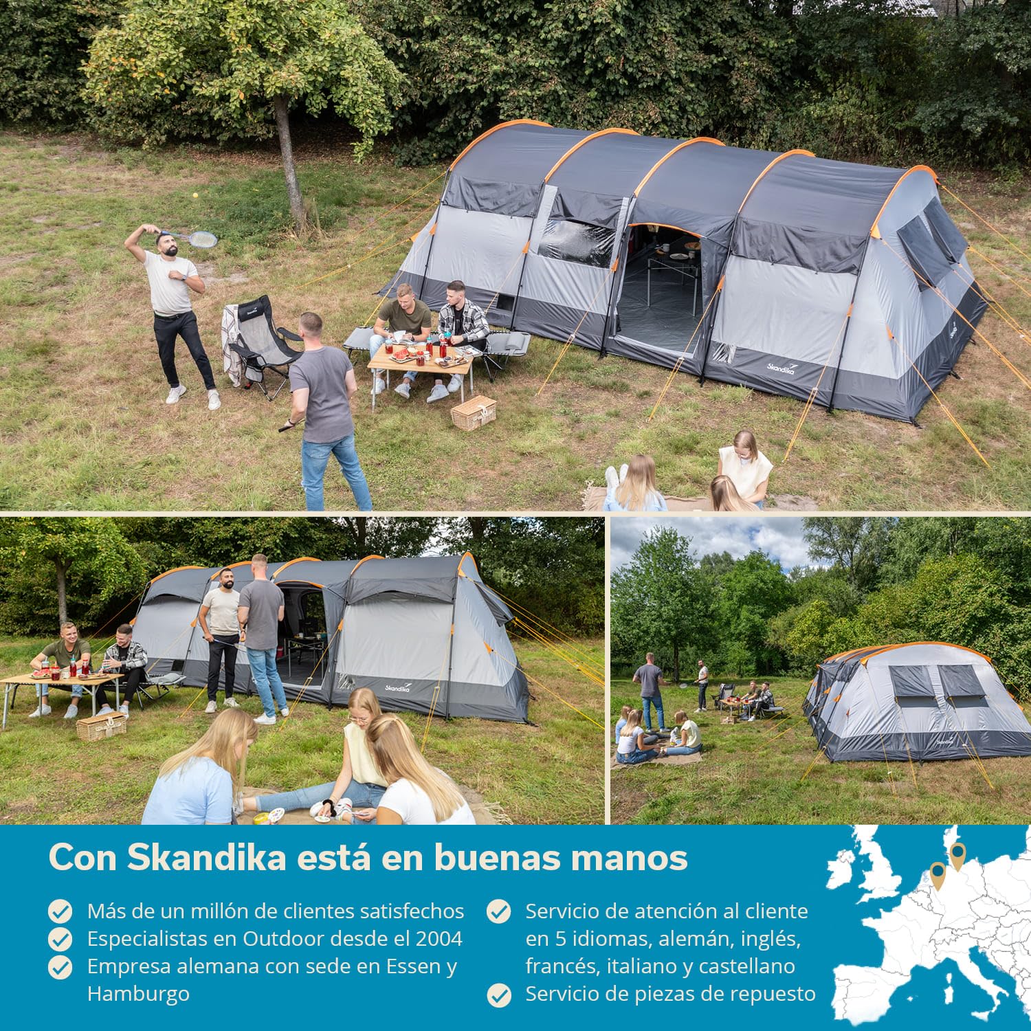 Skandika Hurricane para 12 Personas | Tienda de Camping túnel con/sin Suelo Cosido, con/sin Sleeper Technology, 2 cabinas para Dormir, Columna de Agua de 5000 mm