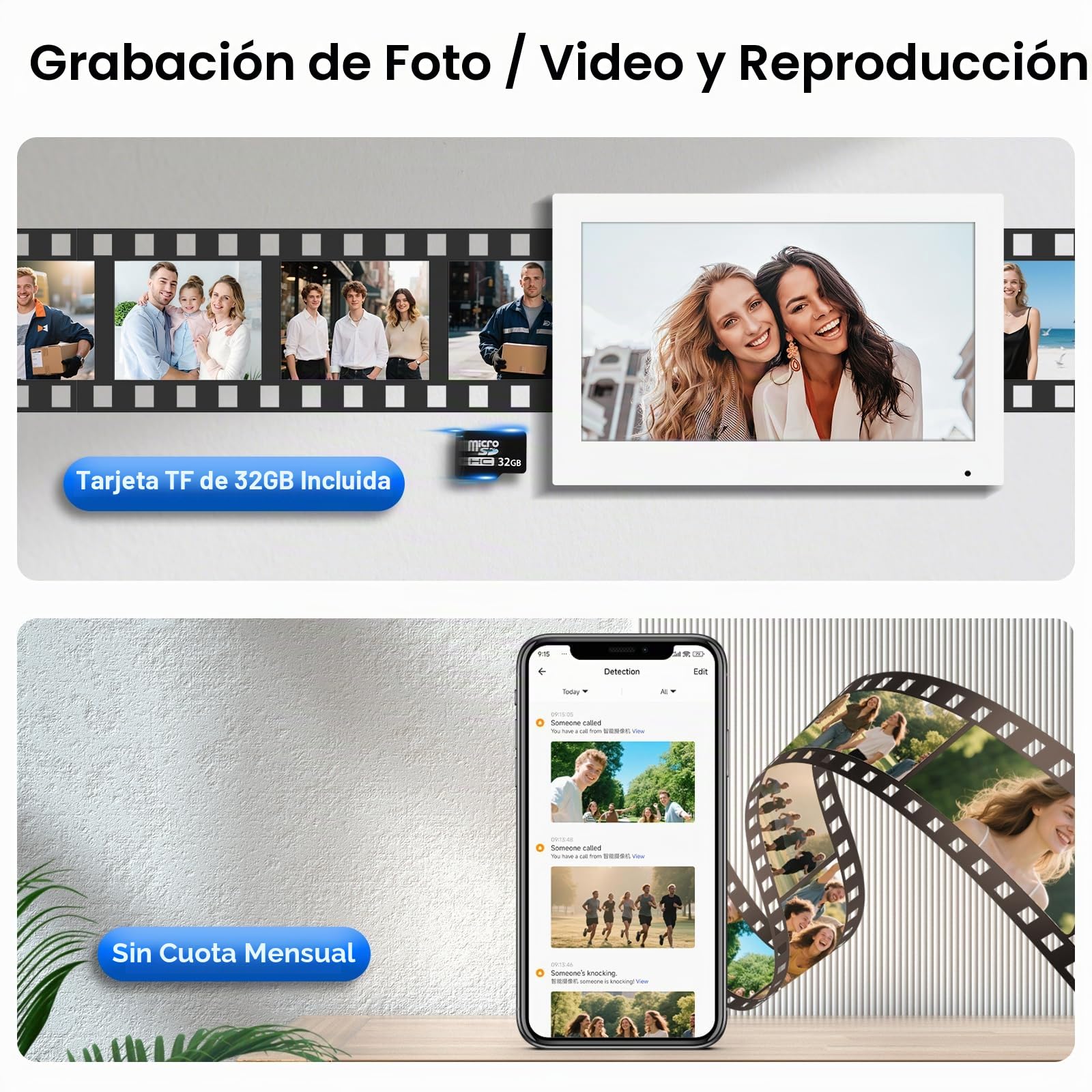 2 Hilos Videoportero WiFi Sistema de Intercomunicación 1080P, Timbre de Video y Pantalla Táctil de 7 zoll con Cable, Desbloqueo RFID &Tuya, Visión Nocturna, IP65, Grabación