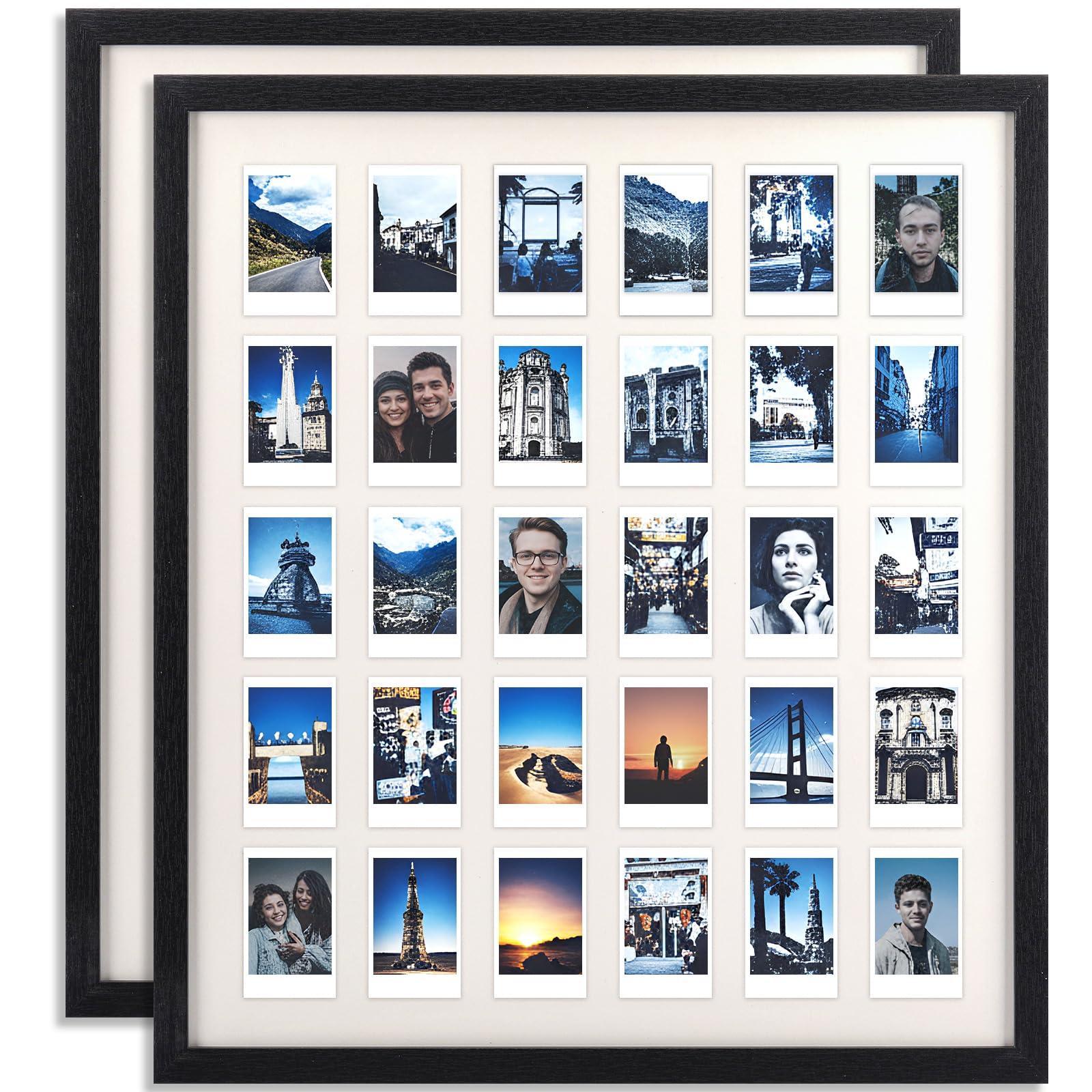 Namalu 2 Pcs 2 x 3 Multi Pictures Frame Collage Wall Decor with 30 Openings Black Wood Mini Film Photo Wall Frames for Display Wedding Graduation Decoration, 18.5 x 21 Inches