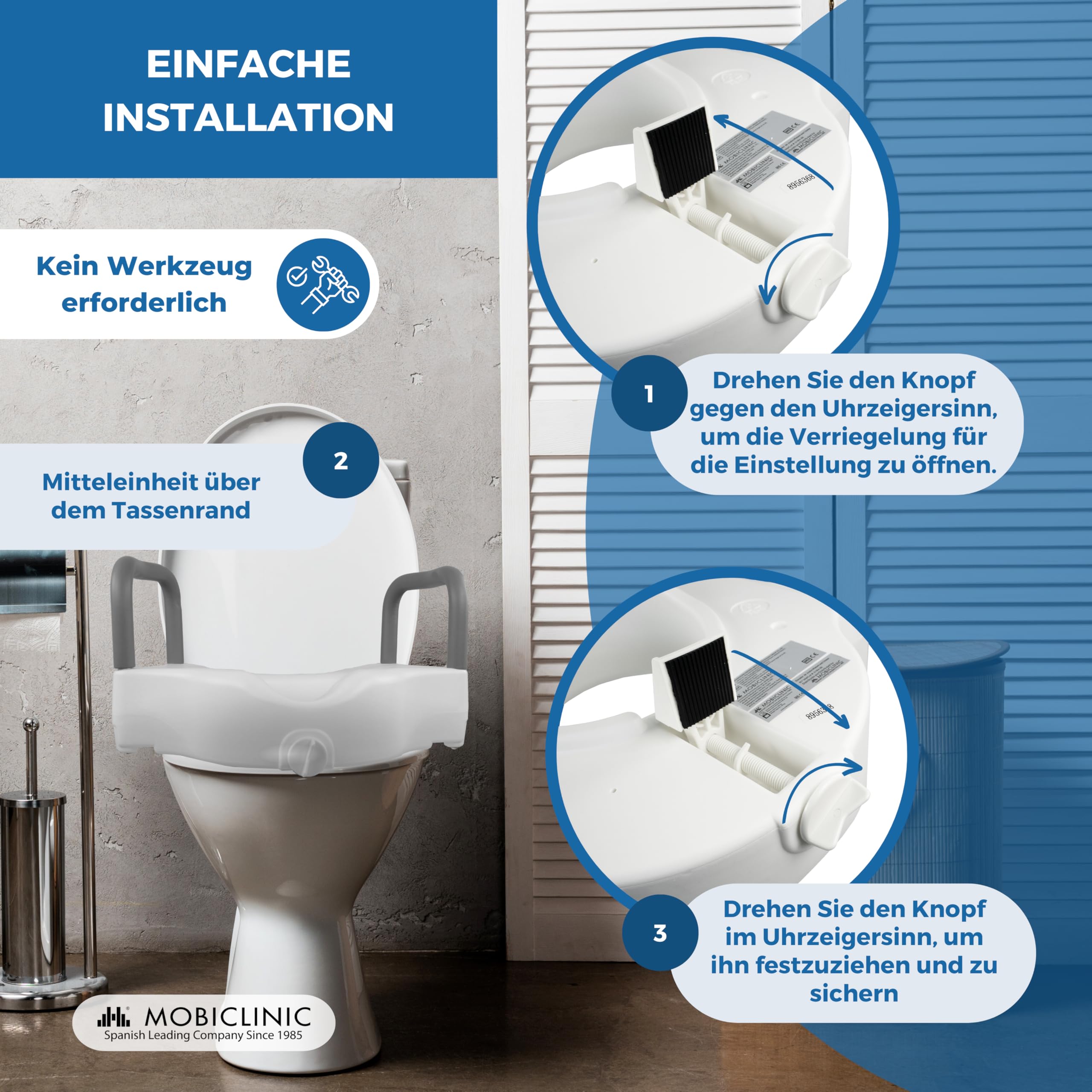 Mobiclinic®, Toilettensitzerhöhung mit armlehnen, Cibeles, Europäische marke, Wc sitzerhöhung, Toilettenaufsatz für senioren, Toilettenhilfen, Weiß, 10 cm