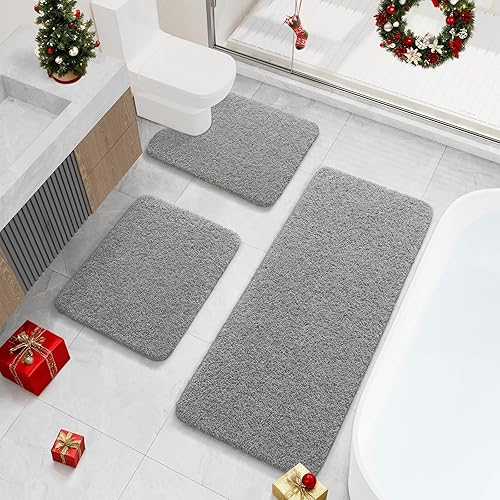 LOCHAS Juego de alfombras de baño de 3 piezas, juego de alfombras de baño largas de microfibra antideslizantes, lavables, juego de alfombras de