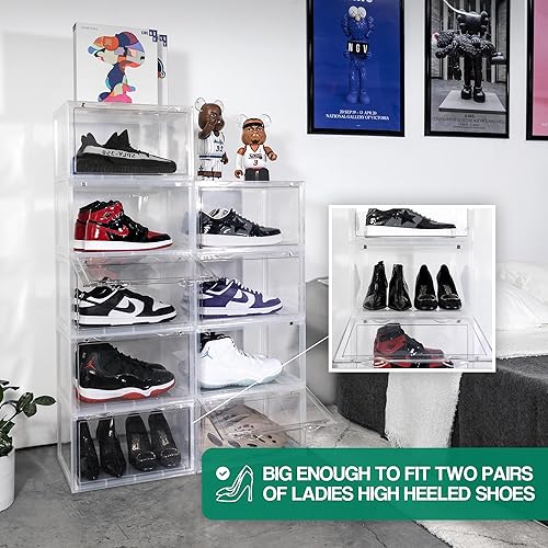 Miniatura 3 de OLLIE Cajas de almacenamiento de zapatos XL, organizador plegable y apilable de almacenamiento de zapatos para armario, caja de almacenamiento