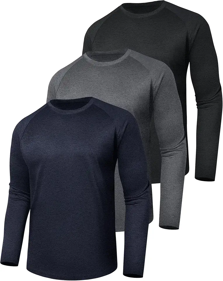 LalaHooK 3 Pack Long Sleeve Shirts for Men - Quick Dry Moisture Wicking UV Sun Protection T-Shirts for Fishing Workout Athletic Gym