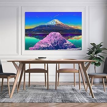 Amazon.co.jp: 鈴木英人の作品 《湖畔の桜富士》 アート ポスター