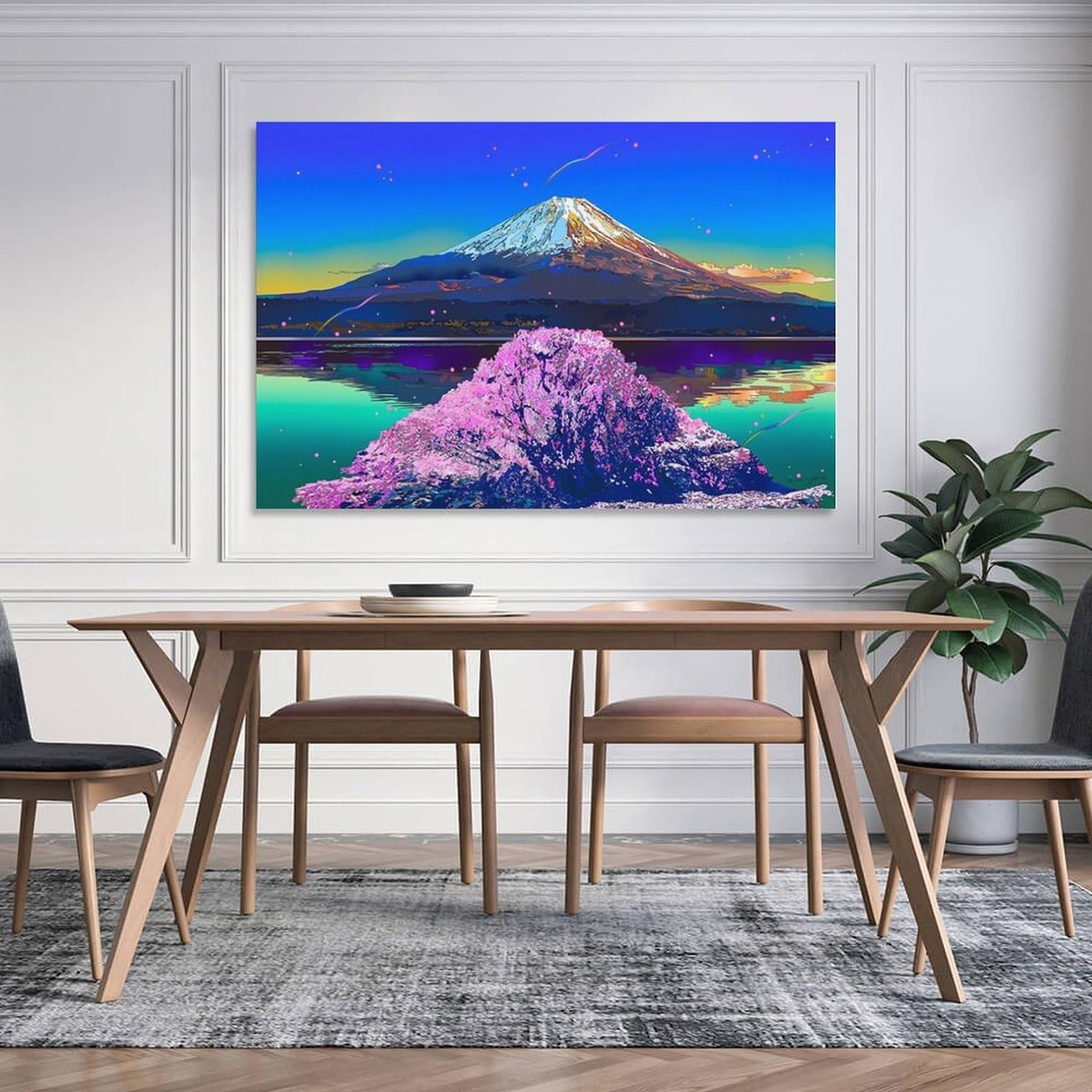 Amazon.co.jp: 鈴木英人の作品 《湖畔の桜富士》 アート ポスター