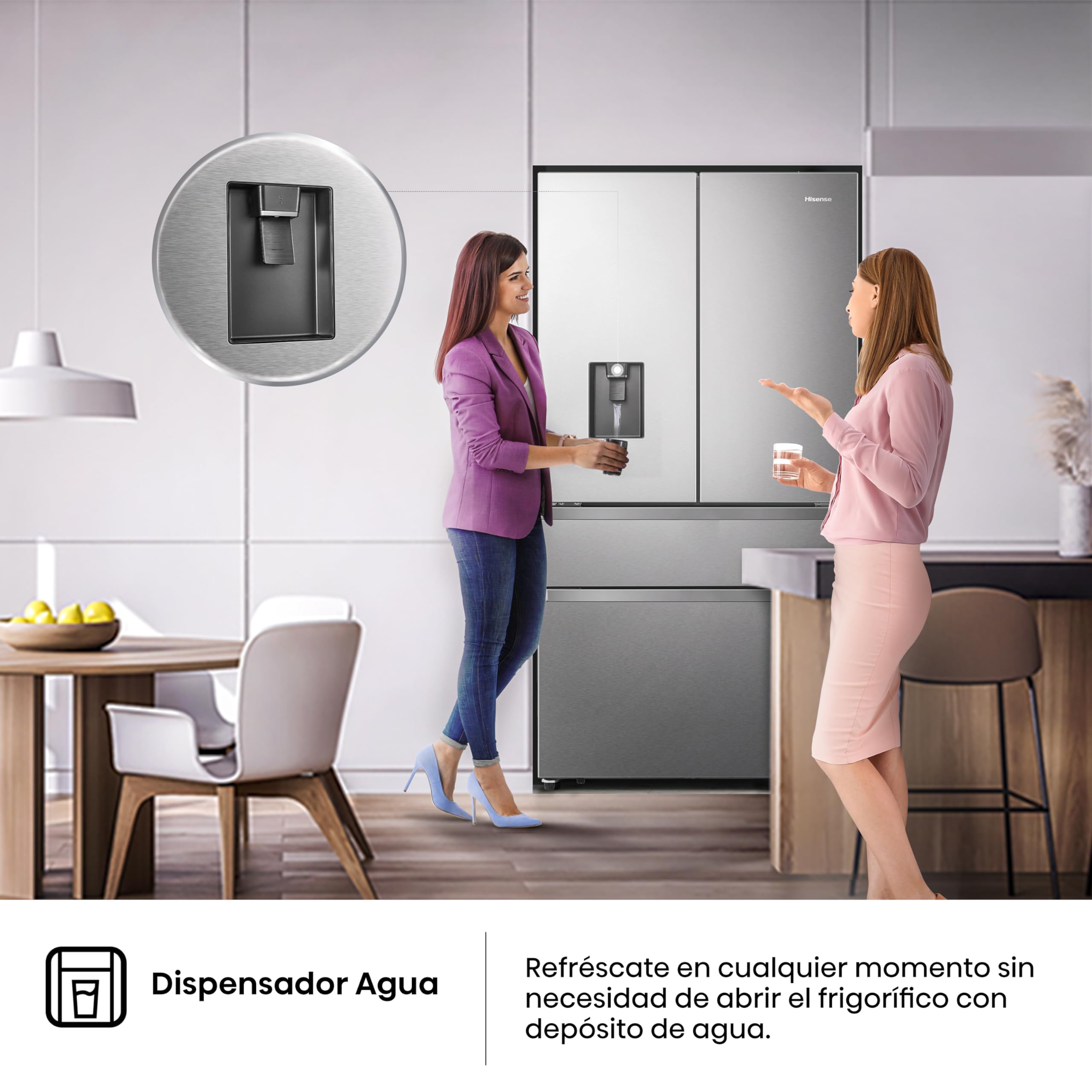 Hisense RF749N4SWSE - Frigorífico Americano,Conectividad Wifi No Frost, Inox Puerta Cajón Frances, Total No Frost, Capacidad Neta 579 L, 1.78 m,Silencioso