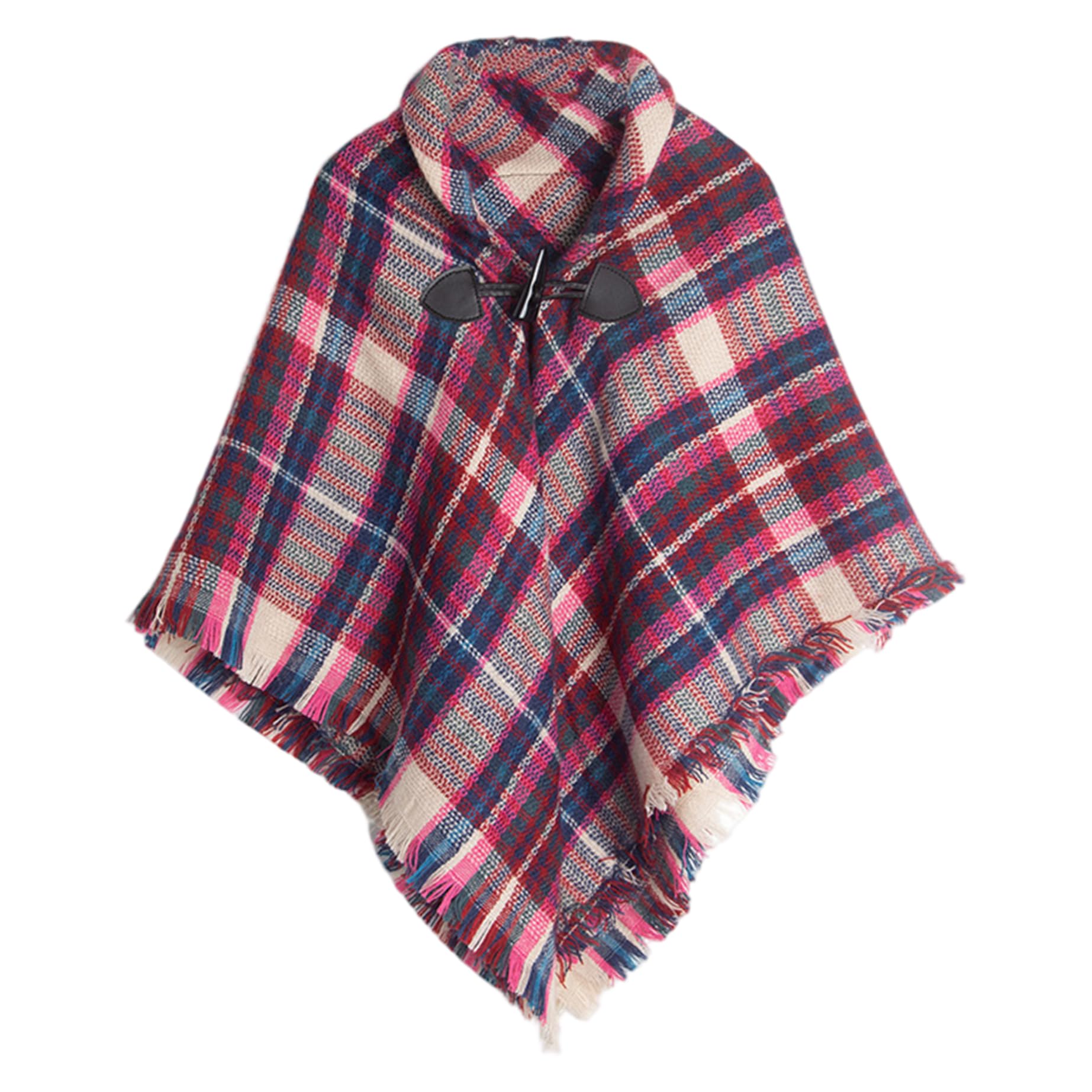 Uanqfegy Unisex Kids 1Pc Plaid Kids Poncho With Horn Buttons, 26 Inch Pullover Shawl Cape For Boys & Girls, Warm & Stylish