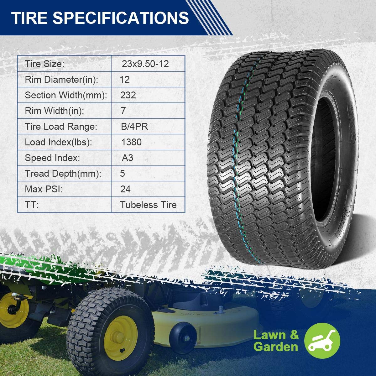 Snapklik.com : MaxAuto 23x9.50-12 Lawn Mower Tire 23-9.5-12 Turf Tires ...