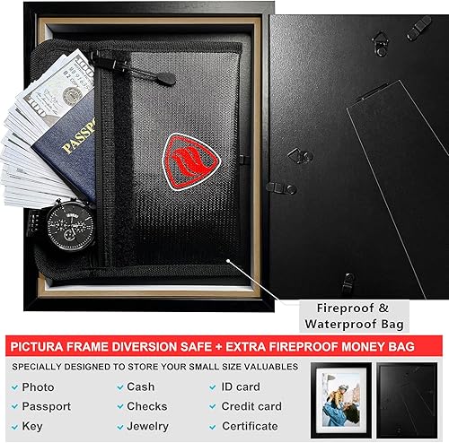 Miniatura 2 de Marco de Fotos con Caja Fuerte de Diversión con Bolsa de Dinero Ignífuga e Impermeable, Almacenamiento de Objetos Valiosos, Seguridad del Hogar,