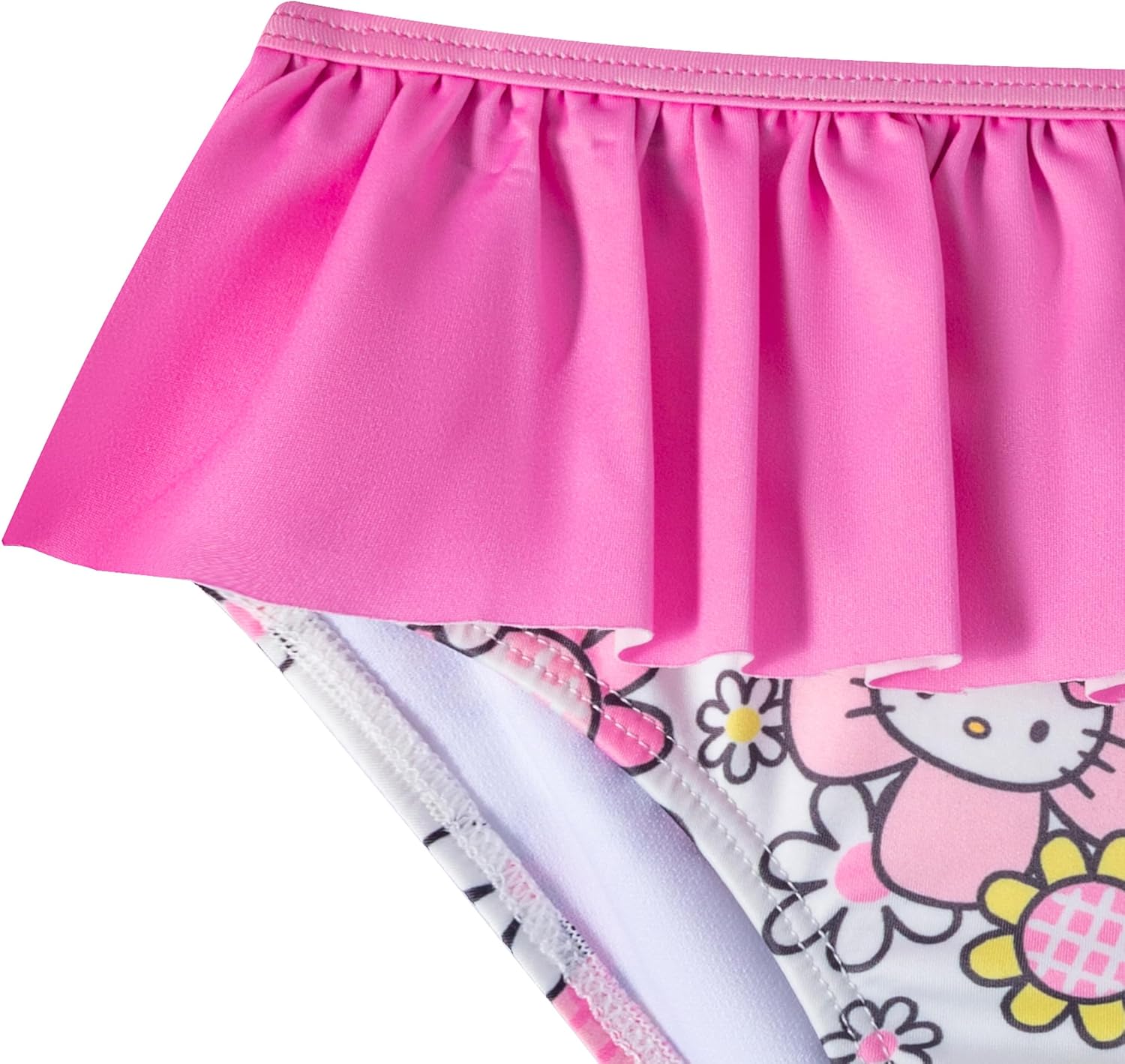 Hello Kitty Sanrio Girls UPF 50+ Long Sleeve Rash Guard & Bikini Bottom Two Piece Swimsuit Set for Little Kids