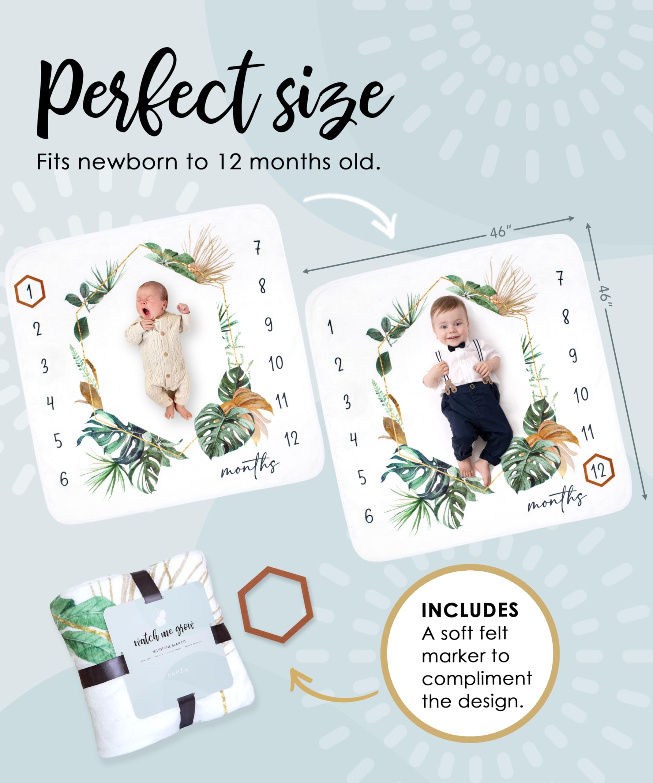 Manta mensual para bebé niño – Extra acogedora 46 x 46 pulgadas – Accesorio mensual perfecto para fotos para capturar recién nacidos a 12 meses de crecimiento – Unisex