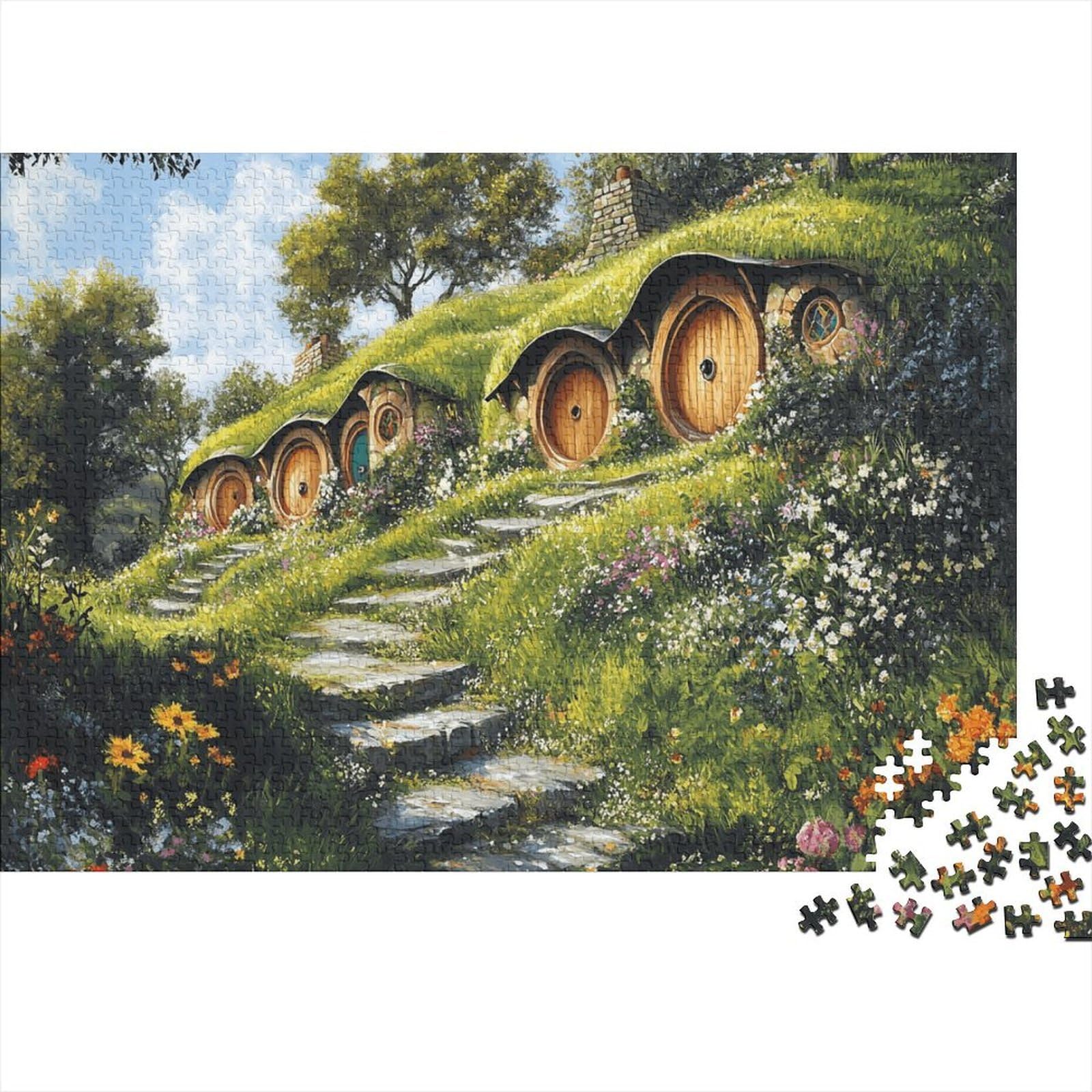 Hobbit Hole Garden Premium Paper Puzzle Hobbit Home Jigsaw Sustainable Relaxing Brainteasing Colourful High Difficulty for Adults & Families 38x26cm/1000pcs — image 1