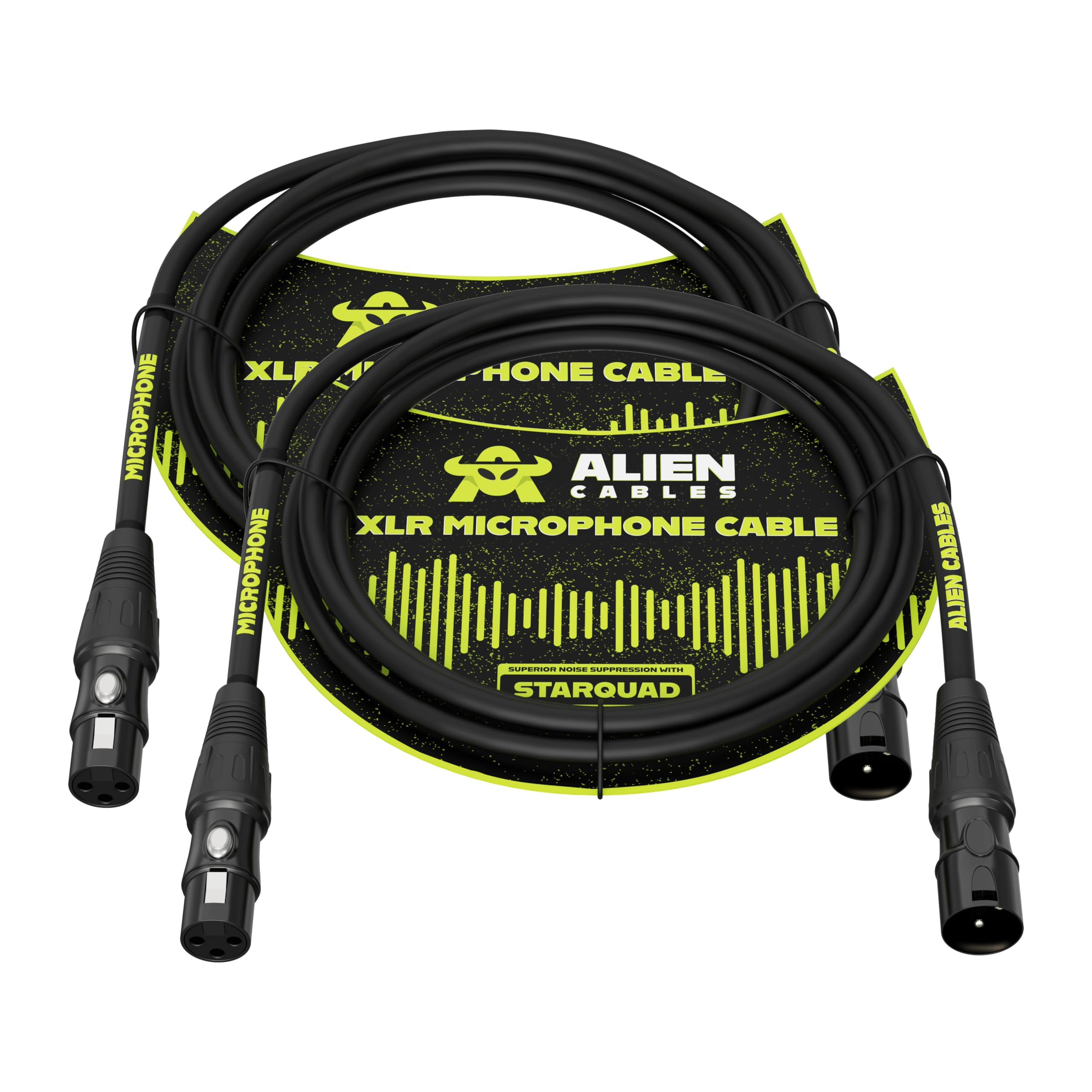 Premium XLR-Mikrofonkabel, Star-Quad geschirmtes XLR-auf-XLR-Kabel, 3 m, Pro-Audio-Mikrofonkabel, geräuschbeständige OFC-Leiter, Schwarz, 2 Stück