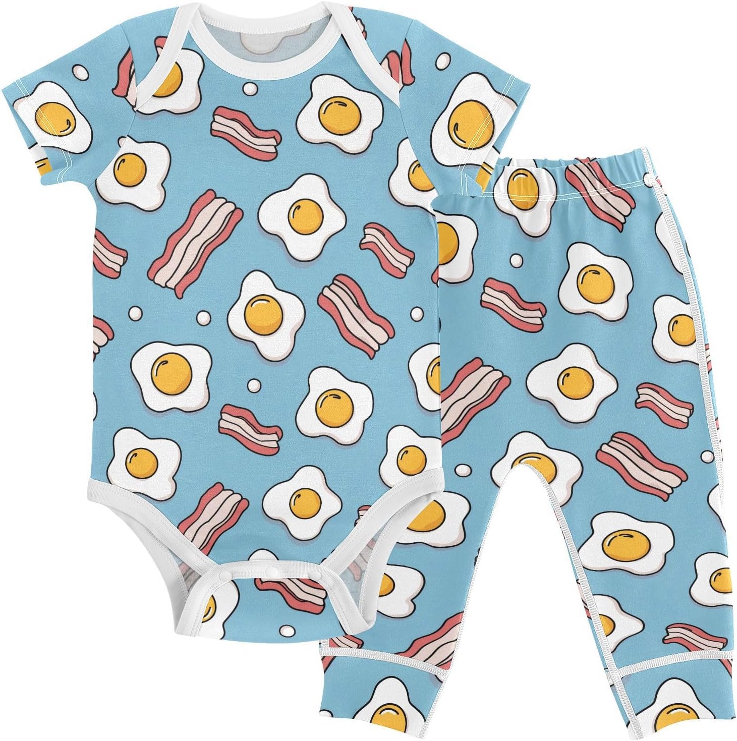 vvfelixl Baby Clothes Fried Eggs Bacon Strips Baby Bodysuits Set Unisex Short Sleeve Babys Pants Sets 0-3M