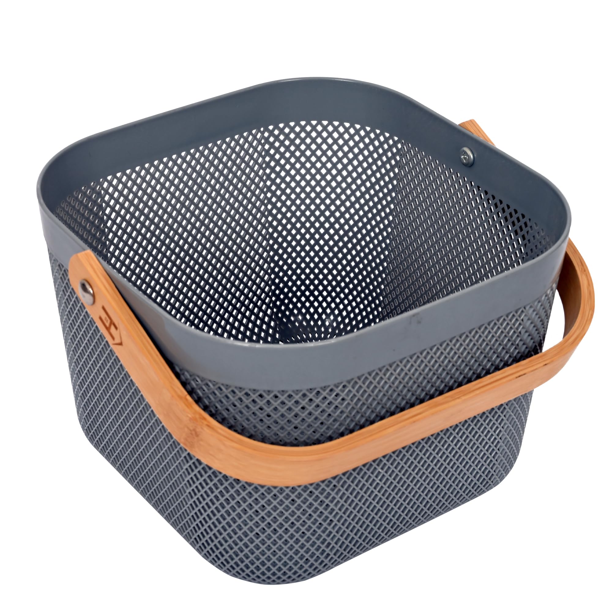 HomePro Plastic Mesh Basket with Bamboo Handle, Multi-Functional Kitchen Baskets Storage Organizer Basket For Fruits & Vegetables Versatile and Stylish Mesh Fruit Basket for Organized Living(Grey)