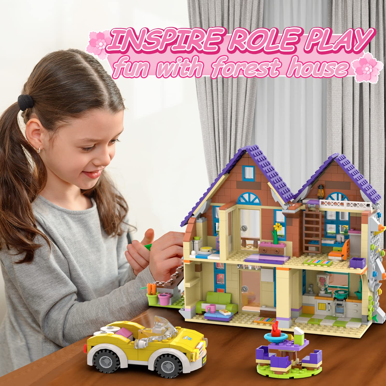 T TLDUEWF Girls Building Blocks - Friends Forest House Pop Star Music Car Building Blocks Toys Gifts for Kids Girls Aged 6-12 (1174 Pieces)