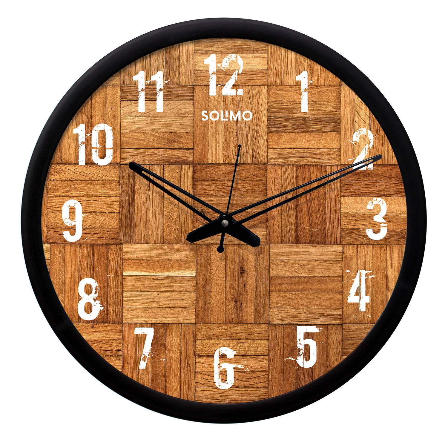 Amazon Brand - Solimo 12-inch Contemporary Plastic & Glass Wall Clock - Designer (Silent Movement, Black Frame)