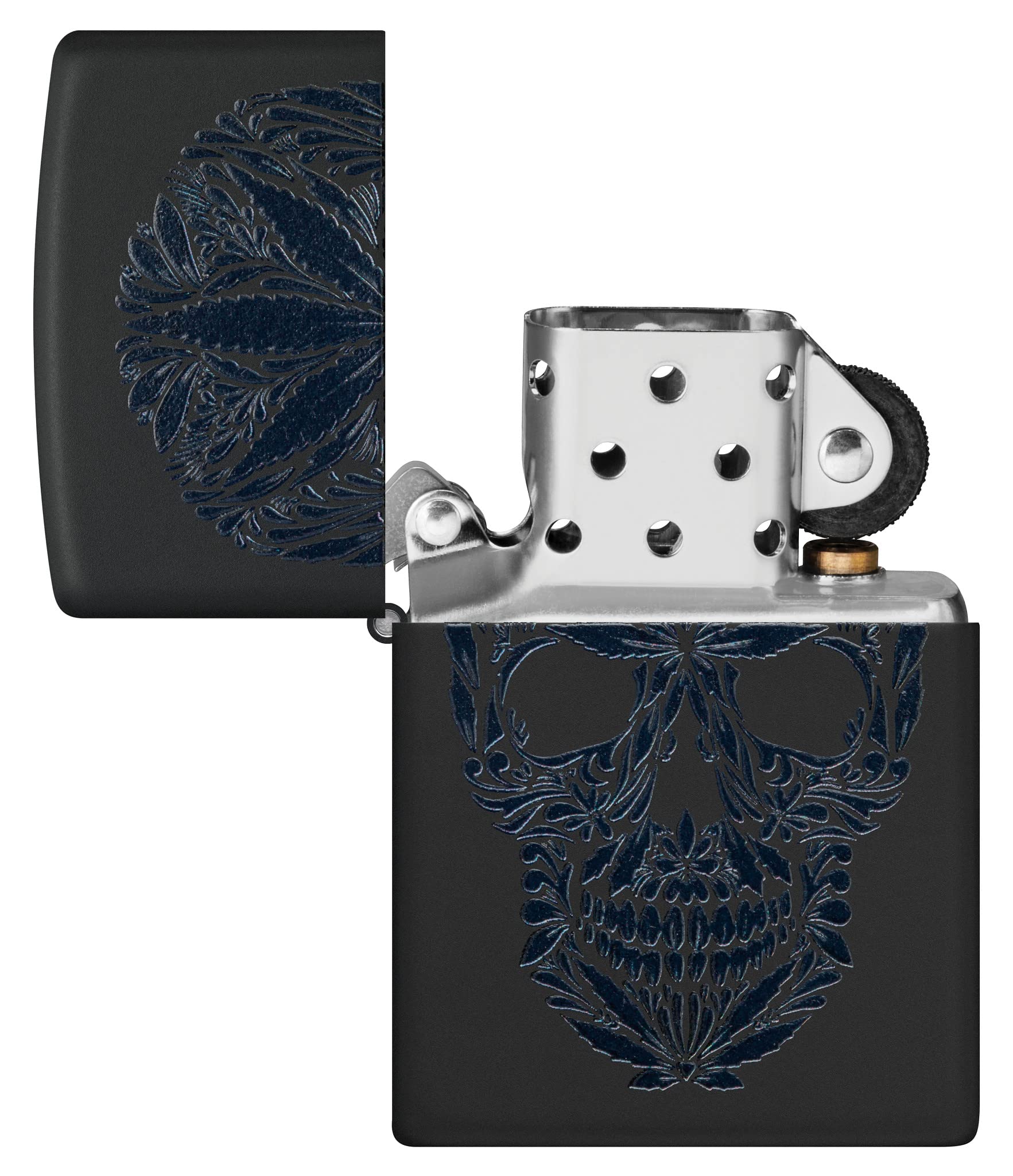 Zippo Sturmfeuerzeug - Modell Cannabis Skull - Black Matte Finish mit Black Light Effekt - Nachfüllbar - Wiederverwendbar - Windfestes Design - Made in USA