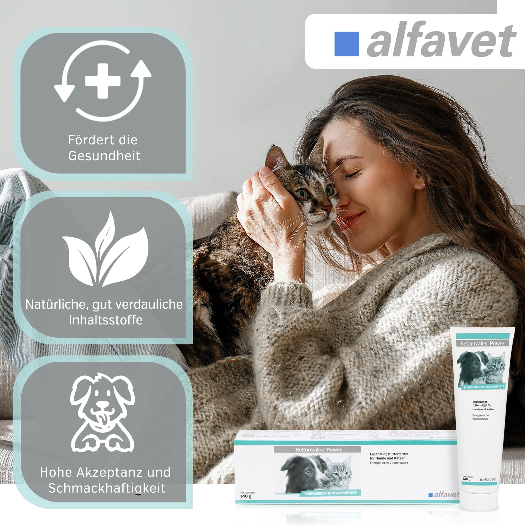 Alfavet ReConvales Power (140 g) – Mangime complementare ad alta energia per cani e gatti – pasta nutrizionale con vitamine, minerali e taurina