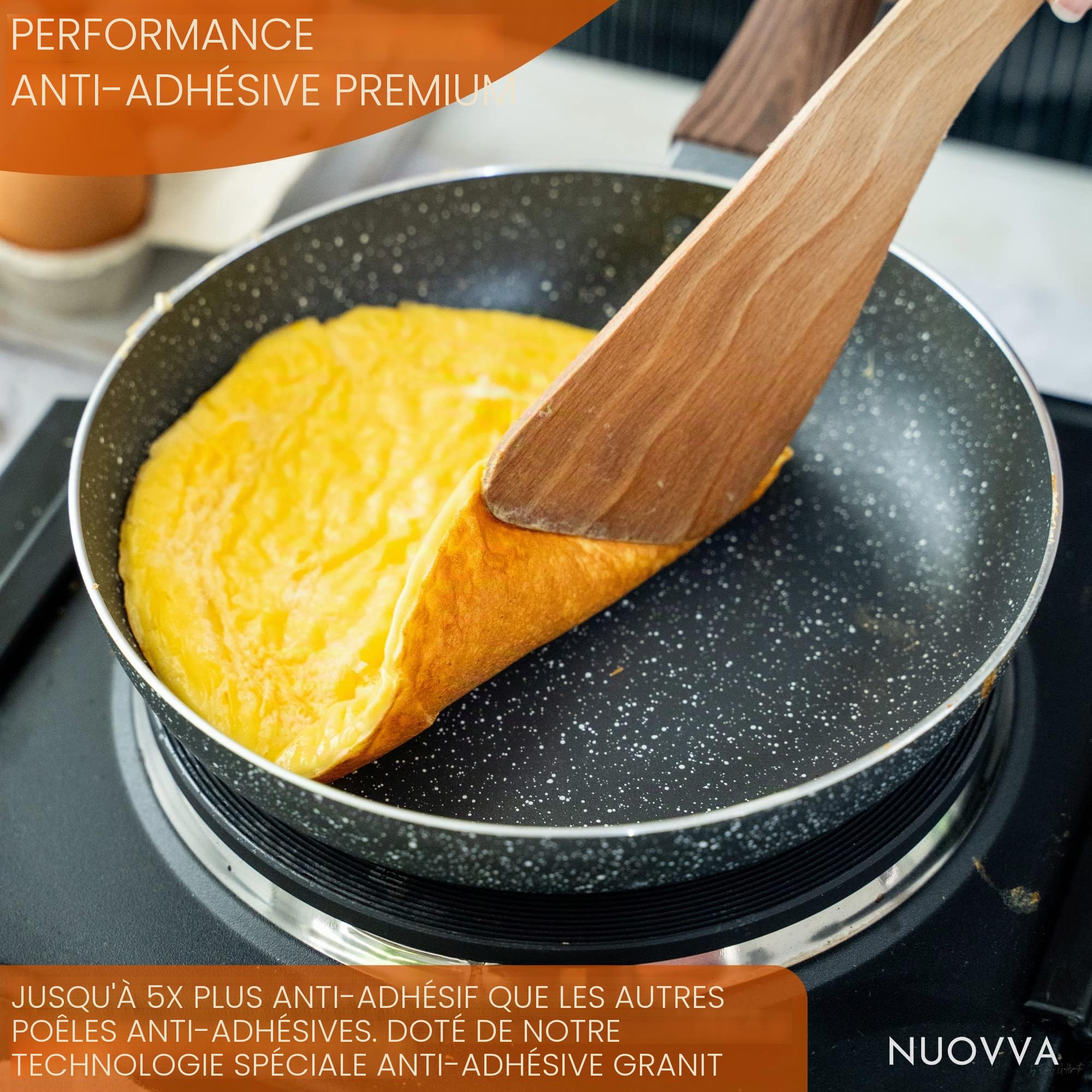 Ensemble de casseroles et poêles antiadhésives - Plaque à induction - Batterie de cuisine 8 pièces avec couvercle - Cuisiner avec marmite et poêles en marbre - par Nuovva