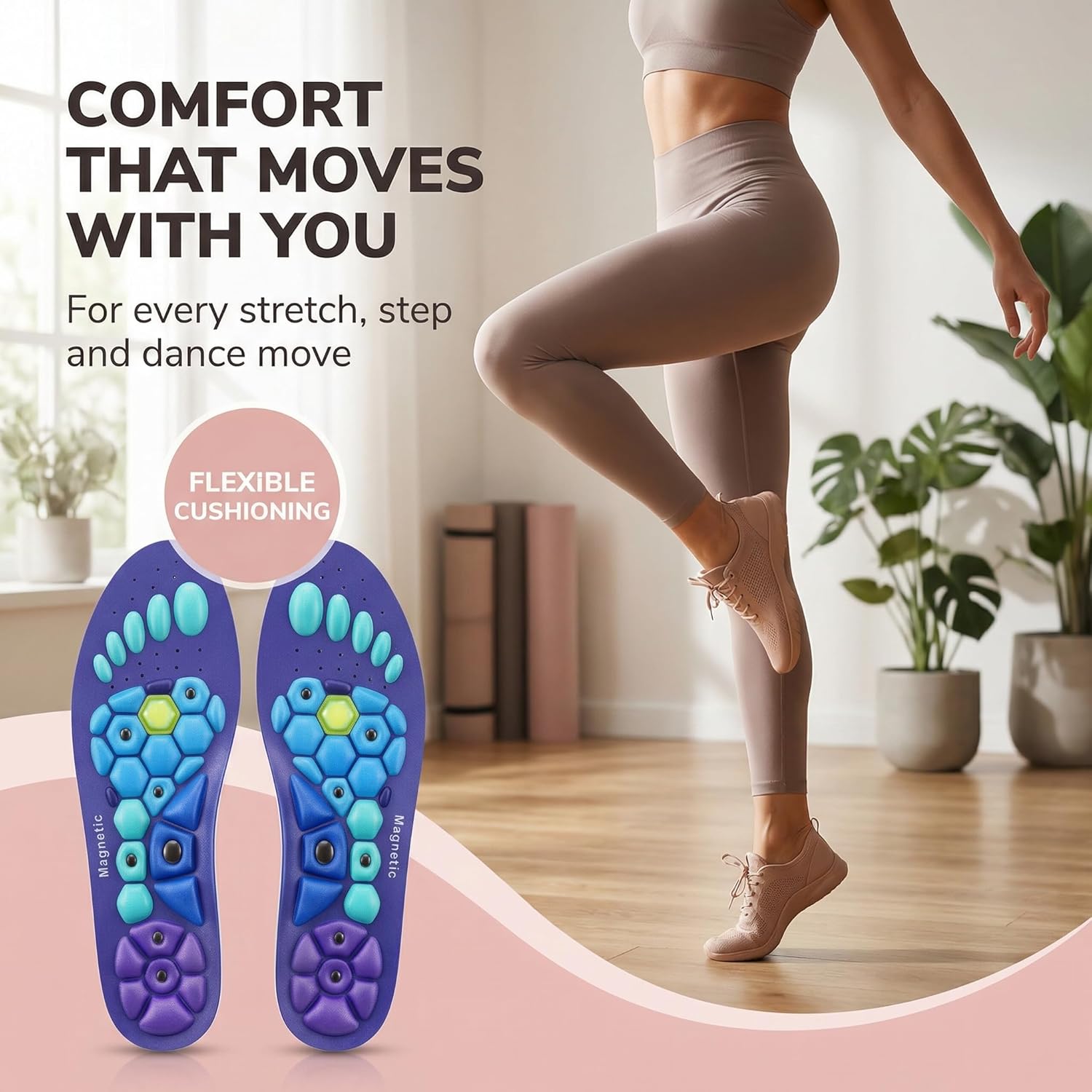 2 PCS Acupressure Insoles for Men and Women: Magnetic Massage Insoles with Acupoint Therapy, Shock Absorption, Non-Slip, Feet Comfort Support (Blue-2xPairs, L(Men 9.5-12/Women 10.5-13))