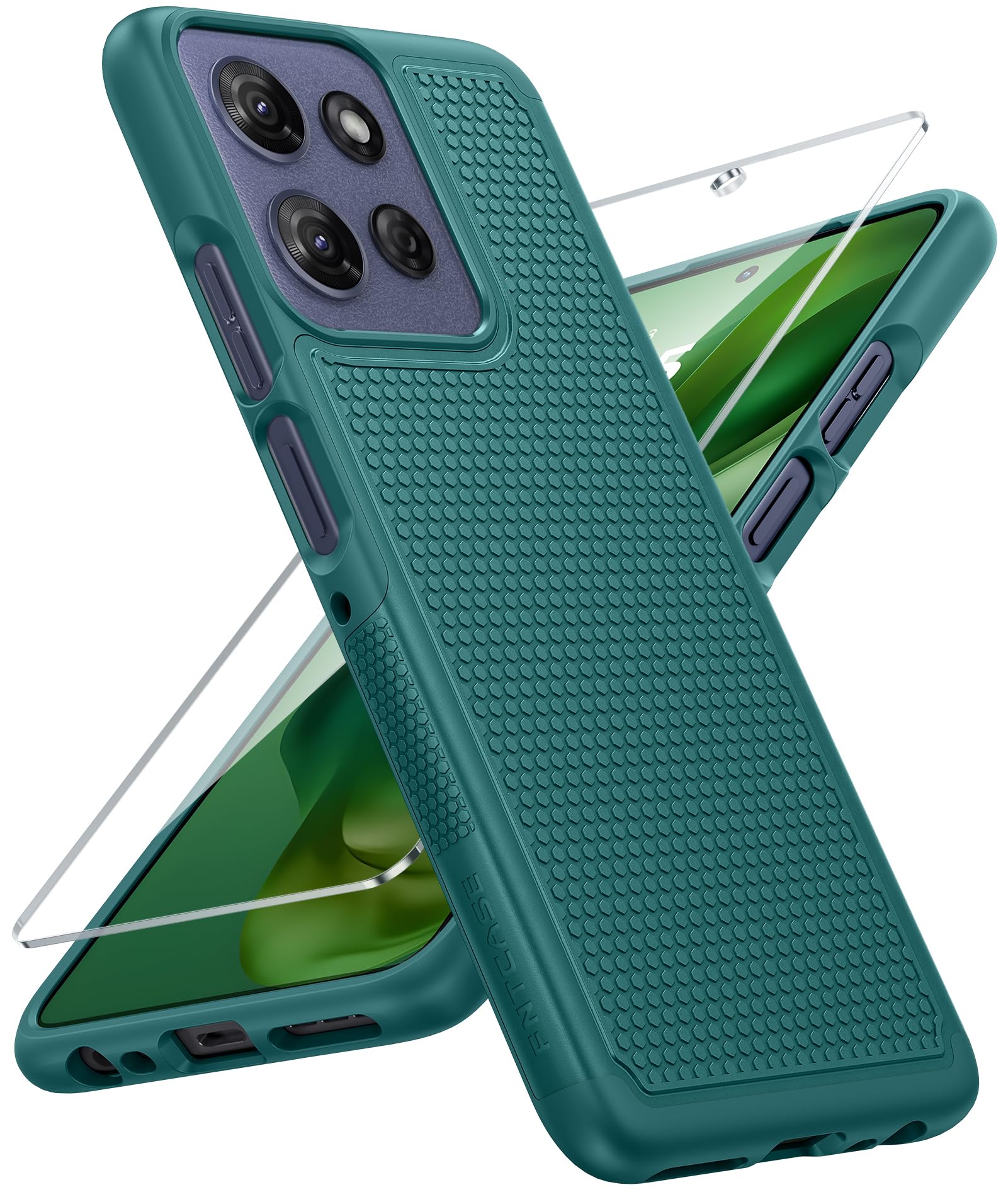 FNTCASE for Moto G-Power 2025 Case: Dual Layer Non Slip Shockproof Rugged | With Screen Protector, Military Grade Drop Protection, Anti-Scratch, Matte Textured Protective Phone Cover, Daily Use, Green