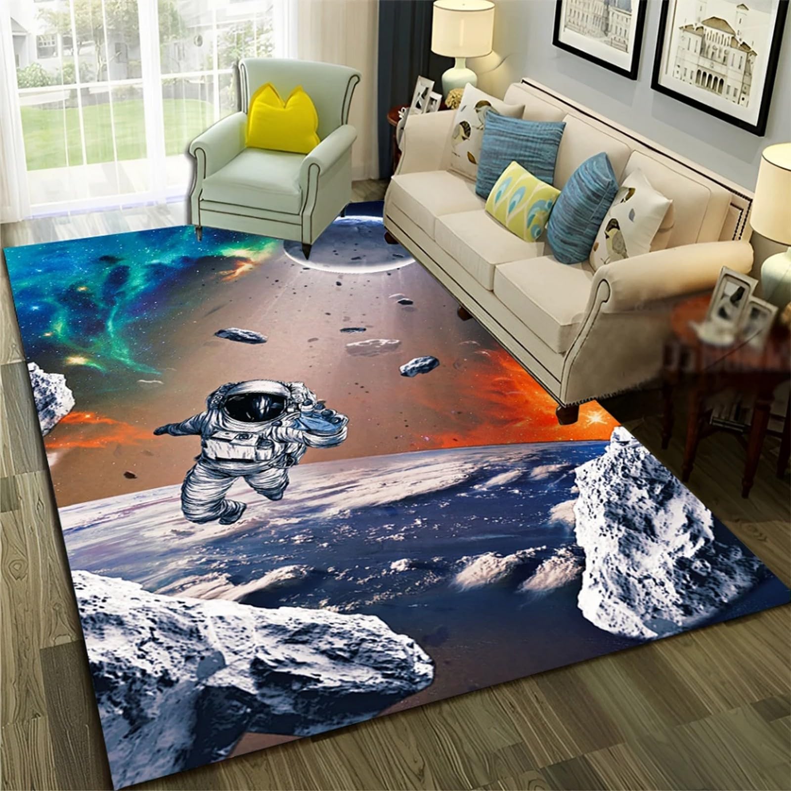 Tapis salon astronaute 120 x 160 cm doux pour séance de yoga