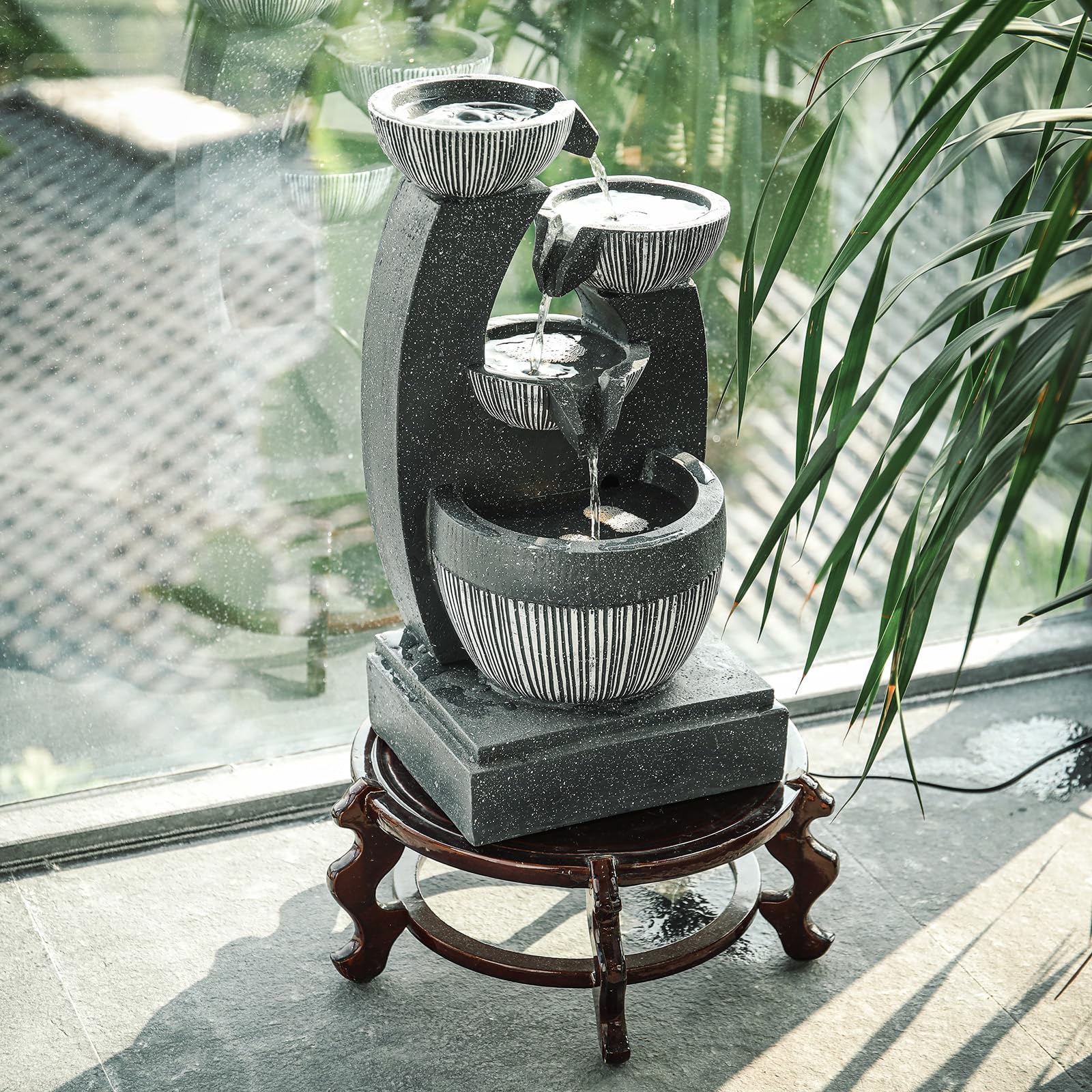 BTGGG Gartenbrunnen Springbrunnen für Außen,4 Stufiger Zimmerbrunnen Wasserfall mit Beleuchtung Garten Wasserspiel Brunnen für Balkon,Terrasse,47 cm