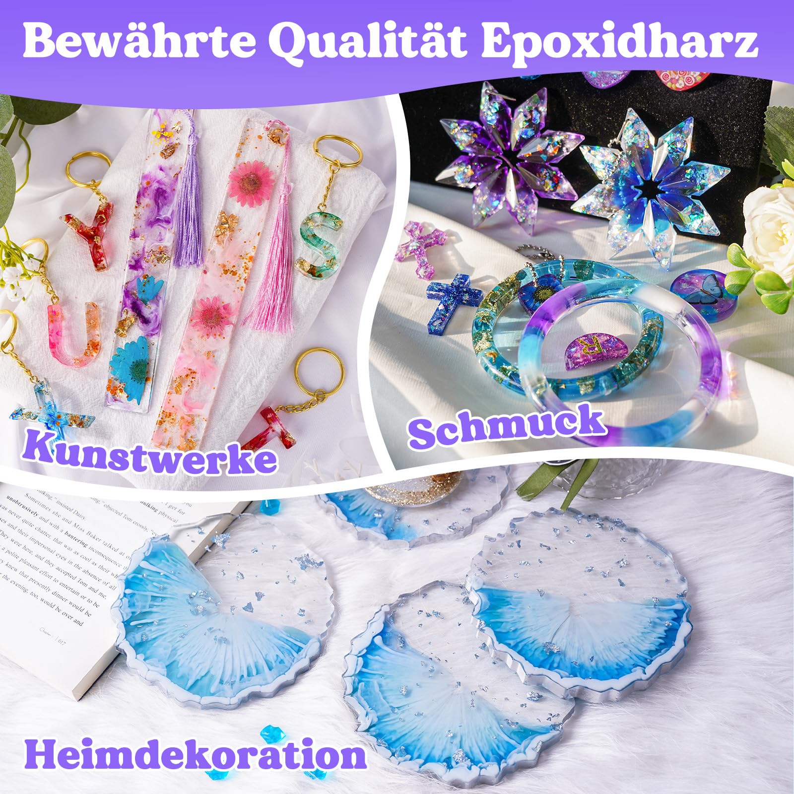 LET'S RESIN 2,4L Epoxidharz Set, Blasenfreies Gießharz Set, 1:1 nach Volumen, Transparent Epoxidharz mit Härter für Kunstwerke Gießharz, Schmuck, Formen Silikon, Tischplatte, Hitze- & UV-Beständig