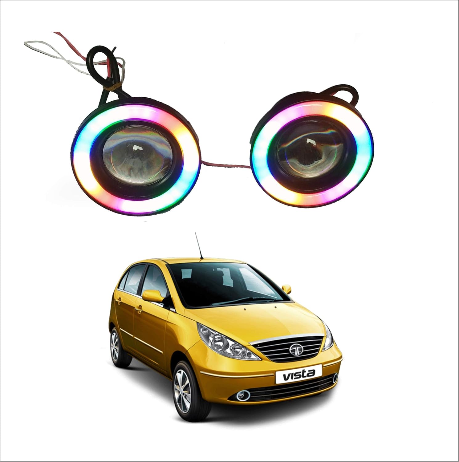 Trigcars Tata Indica Vista Car New Rainbow Colours Angel Eye Fog Lamp