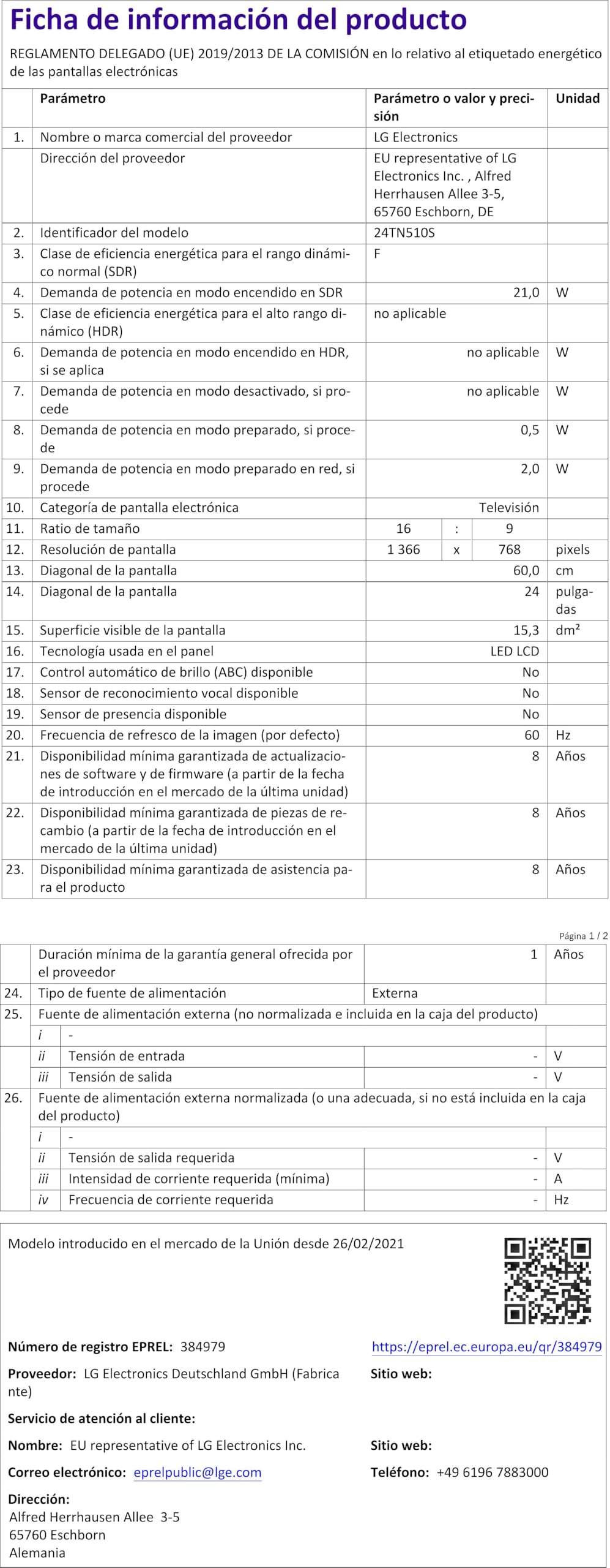 LG - 24TN510S- WZ - Monitor Smart TV da 60 cm (24") con schermo LED HD (1366 x 768, 16:9, DVB-T2/C/S2, WiFi, Miracast, 10 W, 2 x HDMI 1.4, 1 x USB 2.0, VESA 75 x 75), colore bianco