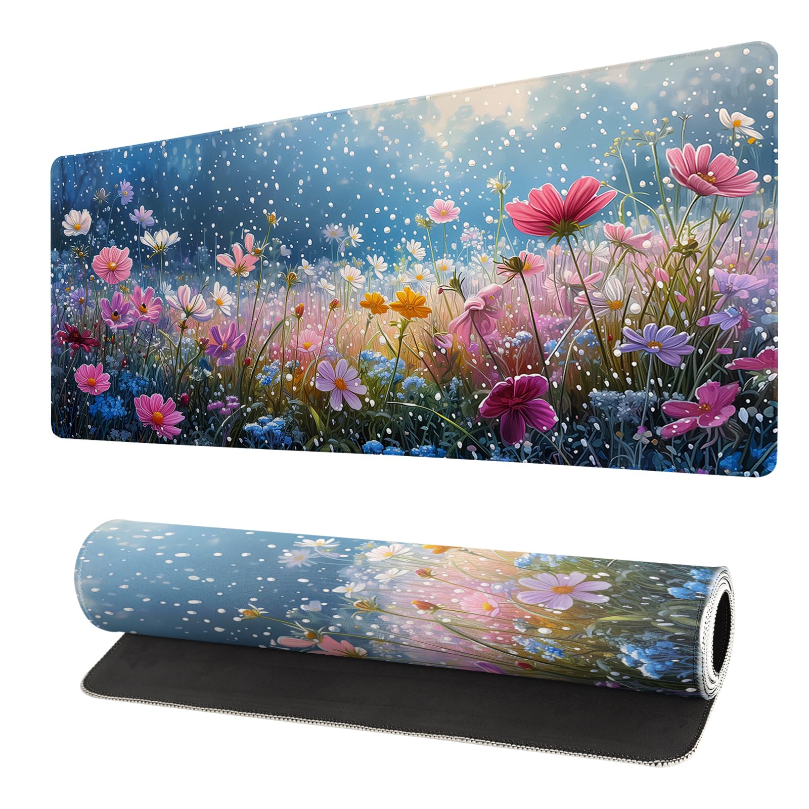 Gaming Mouse Pad Desk Pad,Extended Big Mouse Pad,31.5x11.8 Inch Long Computer Keyboard Mouse Mat Mousepad with 3mm Non-Slip Base and Stitched Edge for Gaming and Office… (Flowering shrubs)