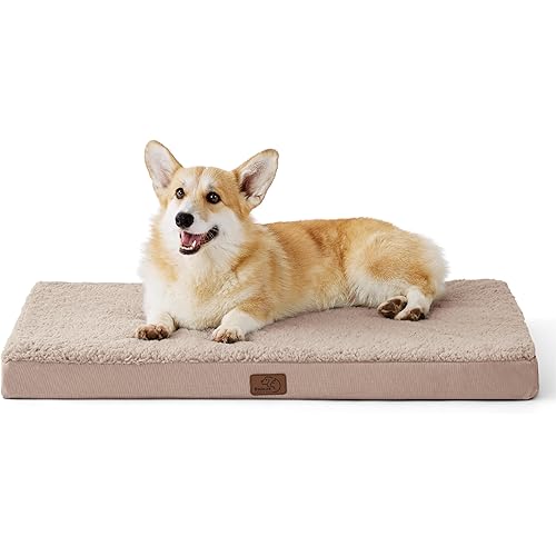 Bedsure Large Dog Bed for Crate - Orthopedic Flat Pet Beds with Removable Washable Cover, Egg Crate Foam Crate Mat, Suitable for Pet Up to 50 lbs