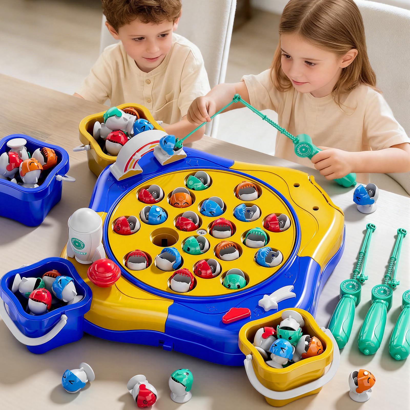 WOANZZ Magnetic Fishing Game for Kids Ages 3-5 5-7, Fish Toy Board Games for Kids 3 4 5 6 7 8 Years Old, 70 Pcs Fishing Educational Toys Fish Catch Game Birthday Gifts for Boys Girls, Blue