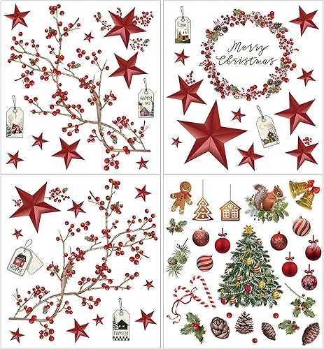 Miniatura 2 de 4 hojas de calcomanías de pared de Navidad, removibles de Feliz Navidad, paredes de ventana, calcomanías de arte de árbol, decoración de Navidad