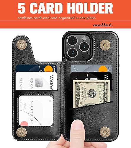 Miniatura 8 de LOHASIC Funda tipo cartera para iPhone 15 Pro, funda para teléfono con 5 tarjeteros para hombres y mujeres, ranura de crédito de piel sintética de