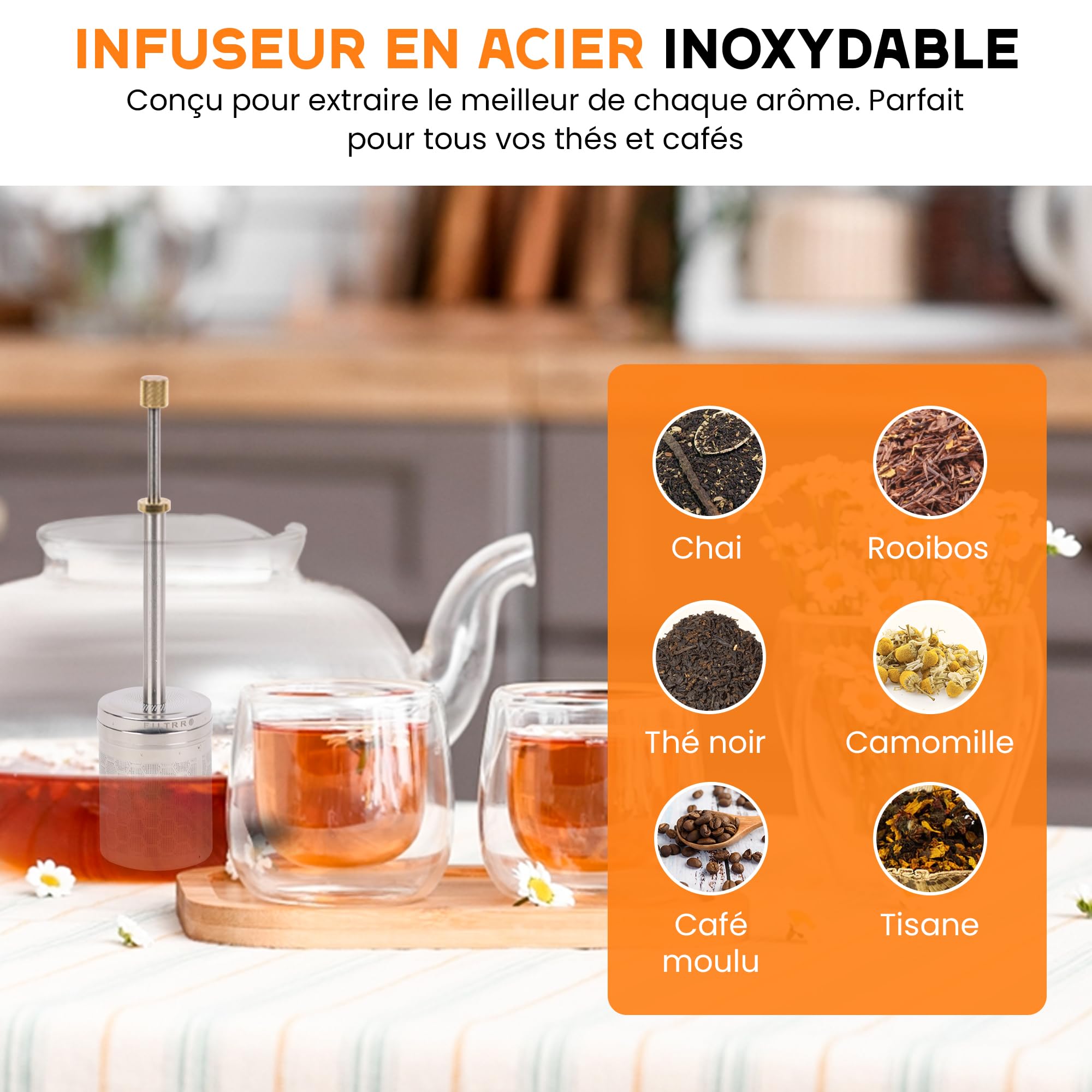 Prensa de filtro portátil de acero inoxidable para café y té, filtro reutilizable sin papel