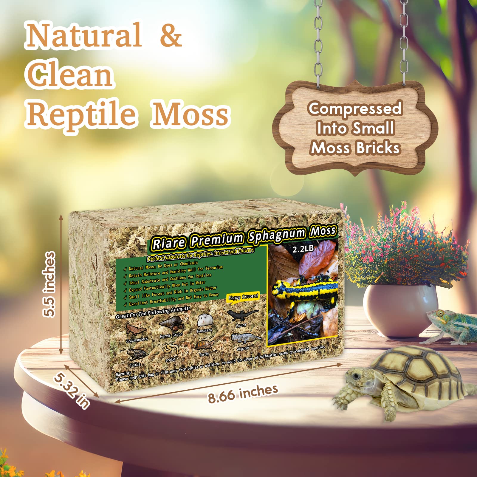 Riare 1,2 kg de musgo de esfagno de alta calidad para reptiles, musgo natural para reptiles, musgo natural para incubación, mediano, ropa de cama de musgo verde para anoles, salamandras, ranas, sapos