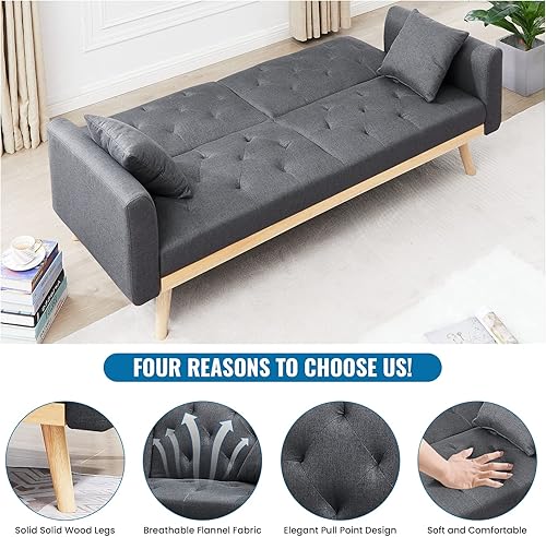 Miniatura 6 de Lamerge Folding Futon Sofa Bed, Modern Linen Fabric Convertible Sofa Bed,Upholstered Sleeper Sofa Couch Bed with Adjustable Back, Lounge Futon Couch